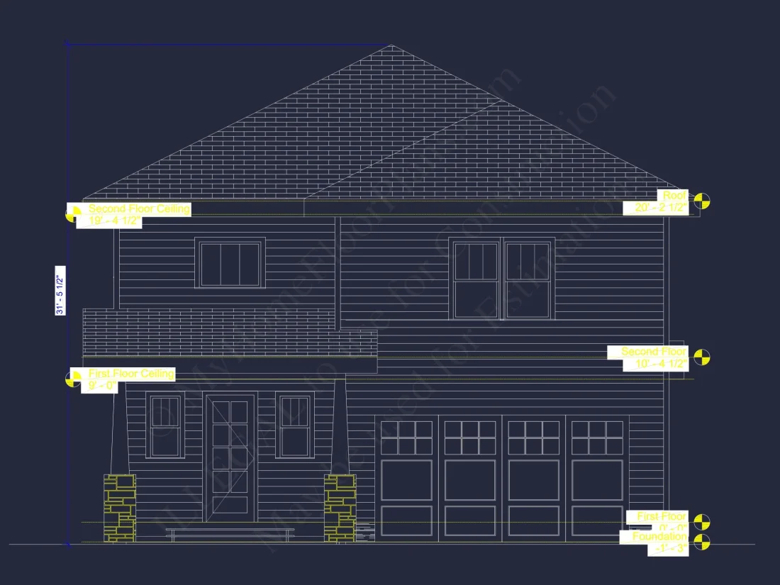 Modern Suburban house Plan with 2-Story CAD Blueprint Designs