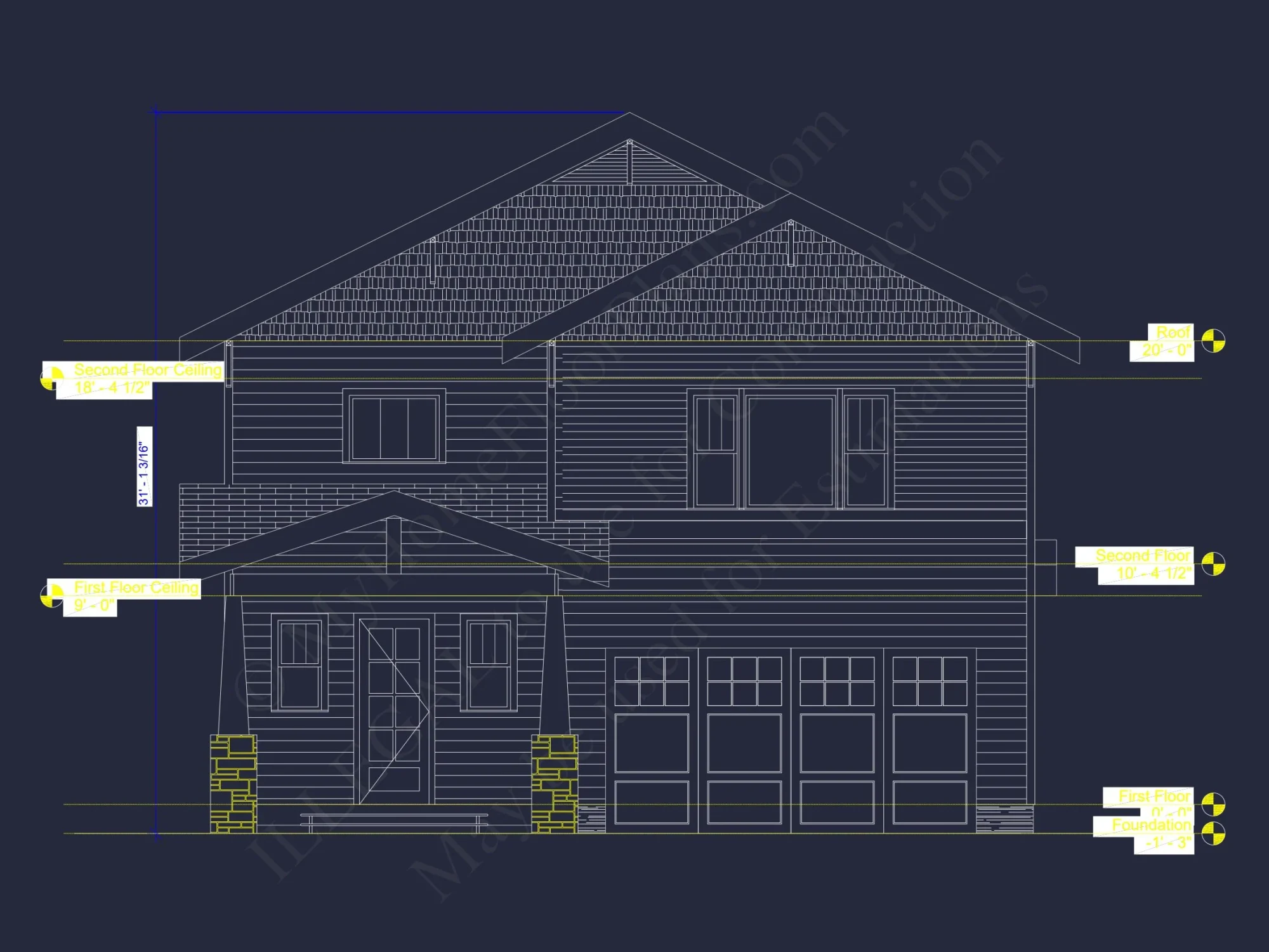 Modern Suburban house Plan with 2-Story CAD Blueprint Designs