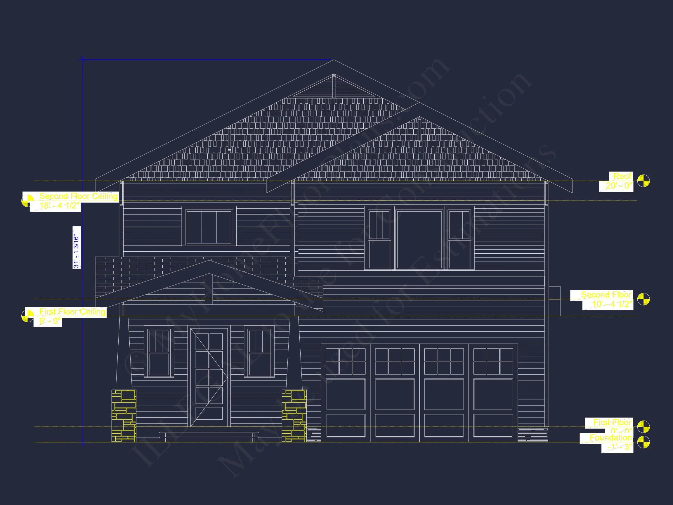 Modern Suburban house Plan with 2-Story CAD Blueprint Designs