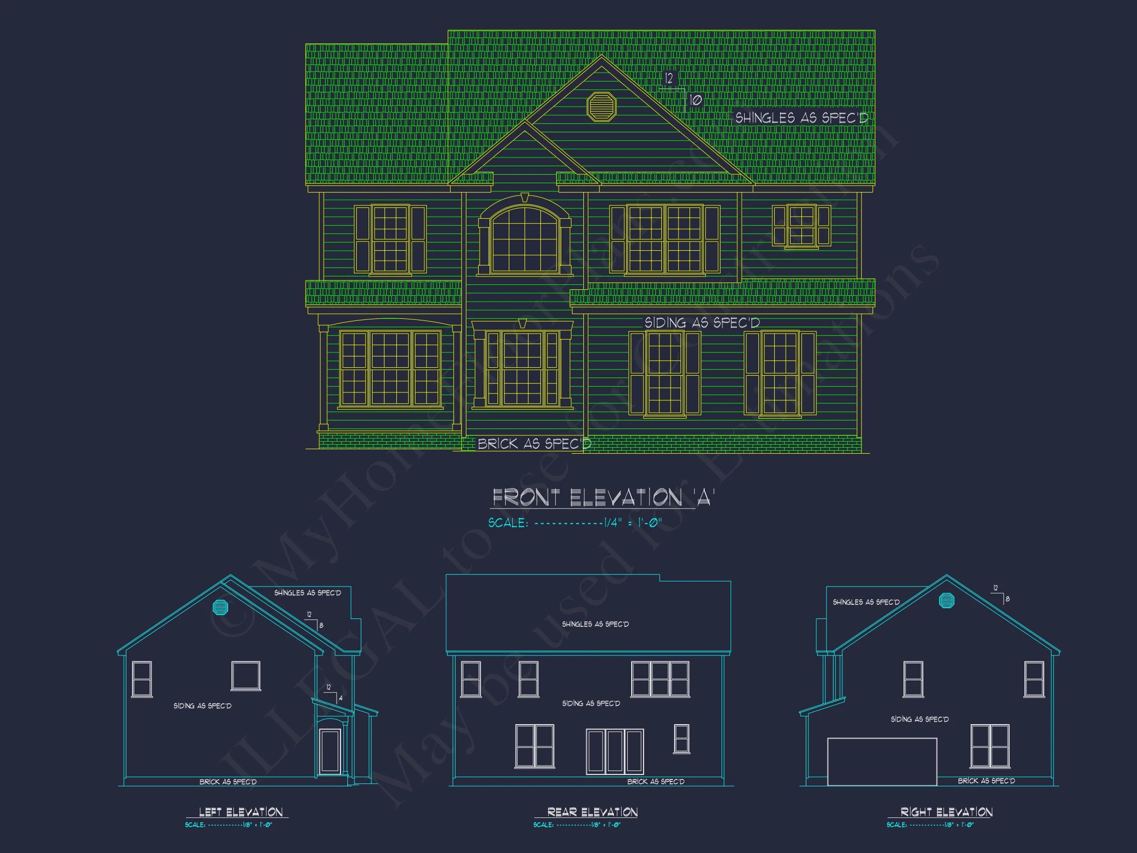 16-1301 HOUSE PLAN - Colonial Home Plan - 4-Bed, 3-Bath, 2,800 SF 4 Customizable house Plan with 2-Story Design and CAD Blueprint