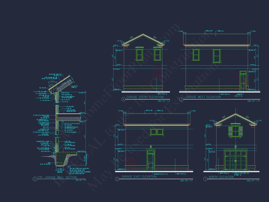 Colonial Two-Story house Plan with Detached Garage and CAD Design