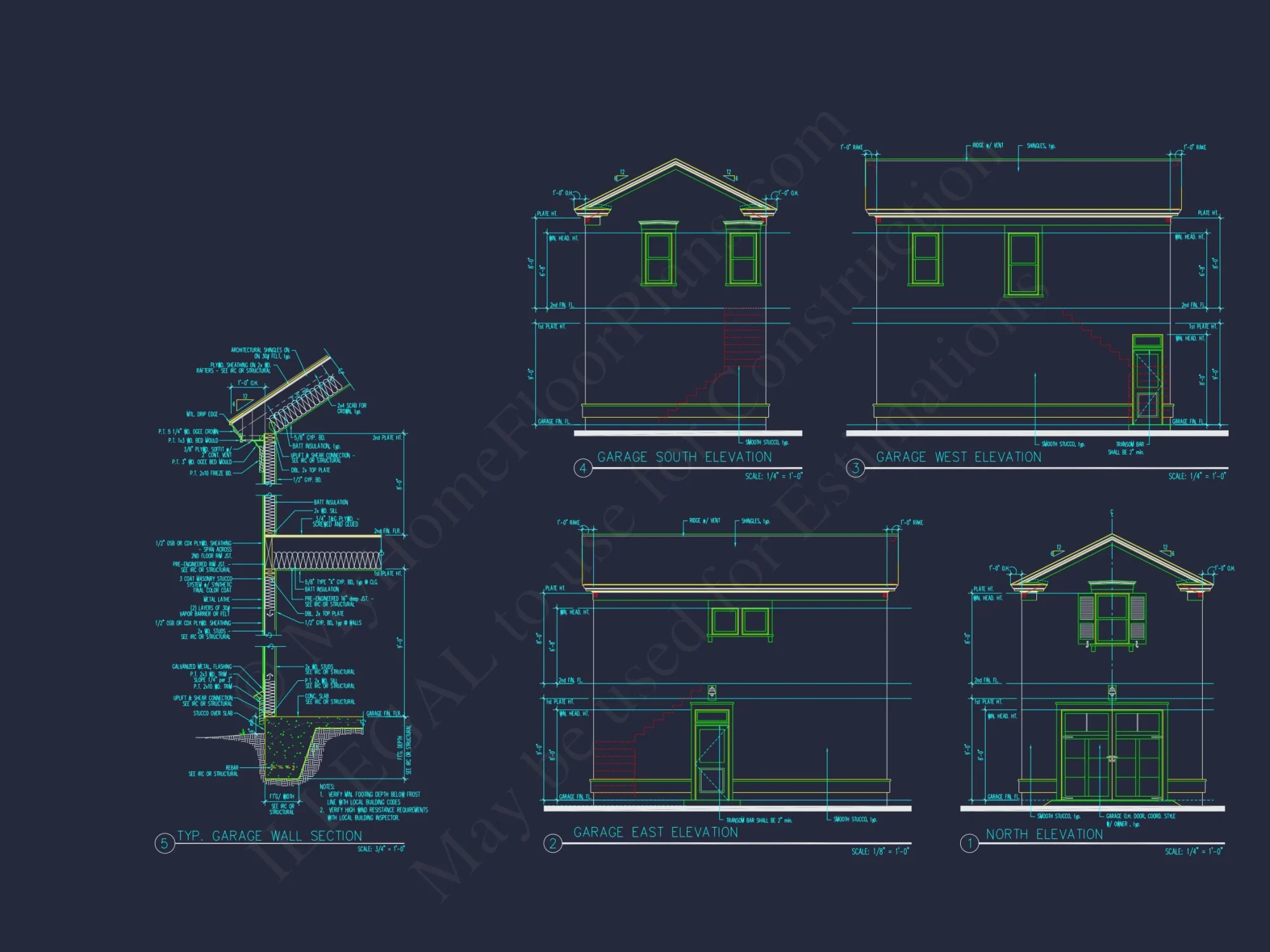 Colonial Two-Story house Plan with Detached Garage and CAD Design