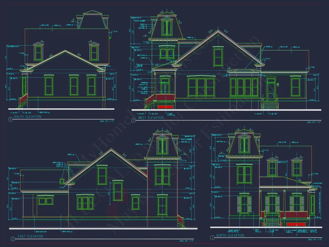 Colonial Two-Story house Plan with Detached Garage and CAD Design