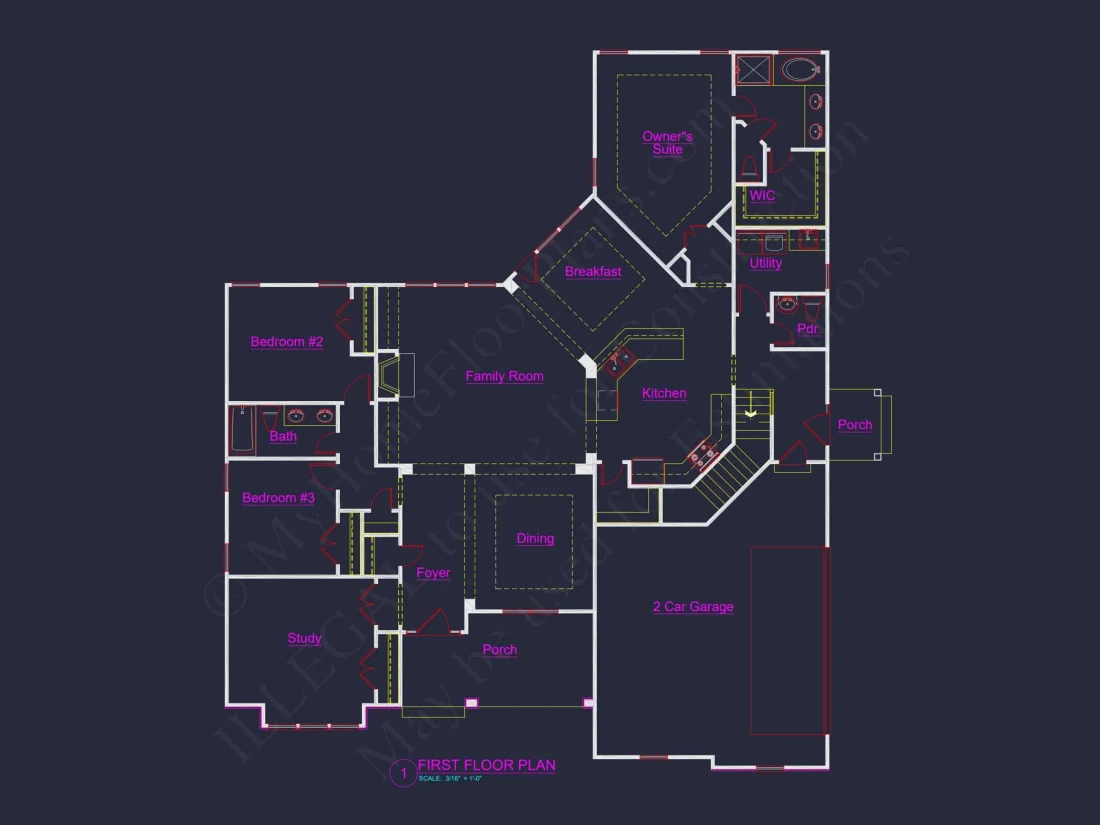 Traditional Craftsman house Plan with Detailed Floor Blueprint