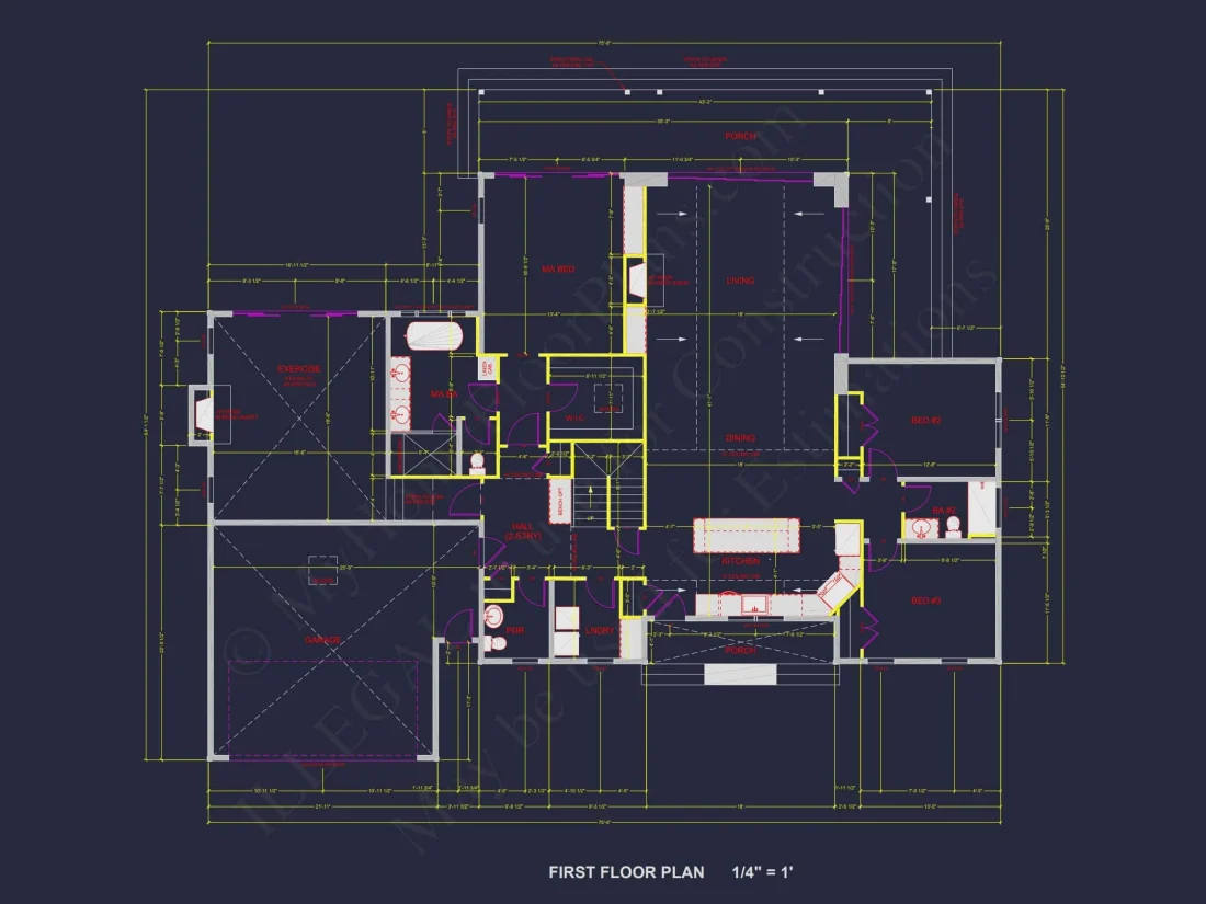 Modern Barn Style house Plan with 3 Bedrooms, 2.5 Bath, CAD Designs