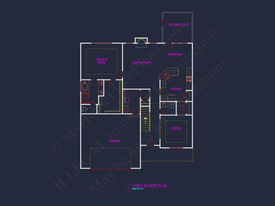 Craftsman house Plan: 1.5 Story Floor Design with CAD Blueprint