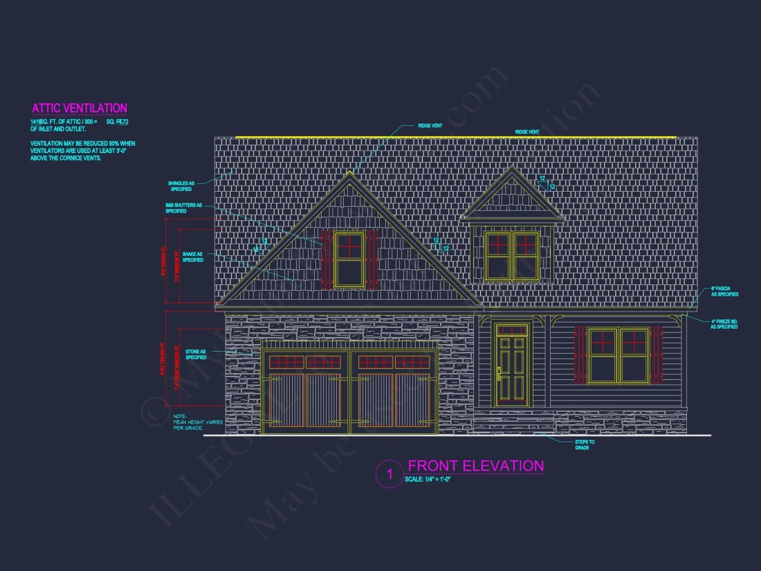 Craftsman house Plan: 1.5 Story Floor Design with CAD Blueprint
