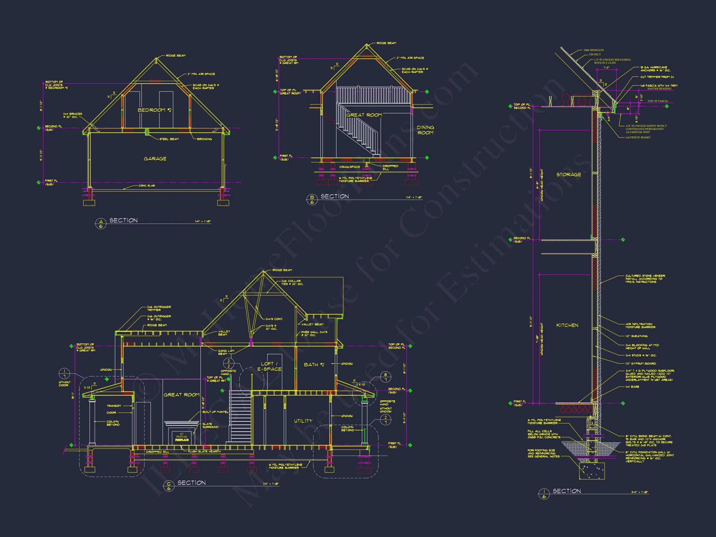 Spacious 2-Story house Floor Plan with 4 Bedrooms and CAD Design