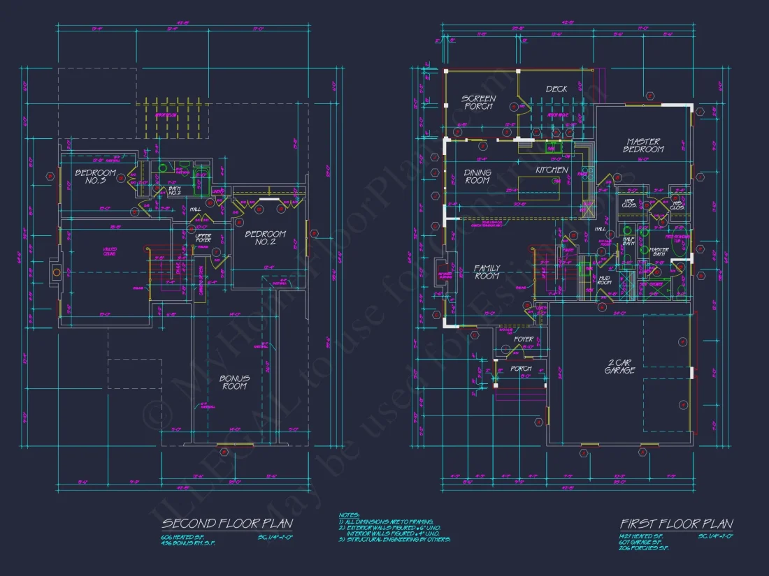 "Architectural rendering of a custom house with detailed floor plans"
