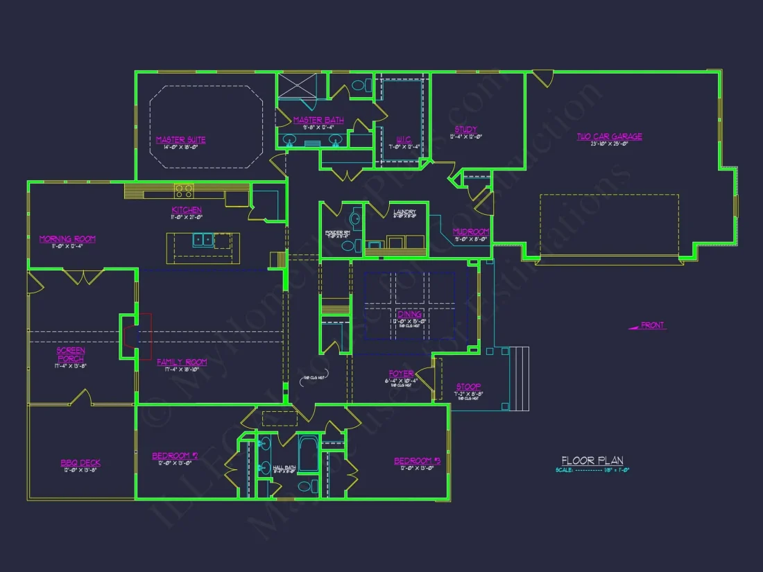 Craftsman house Plan CAD Blueprint with Spacious Floor Designs