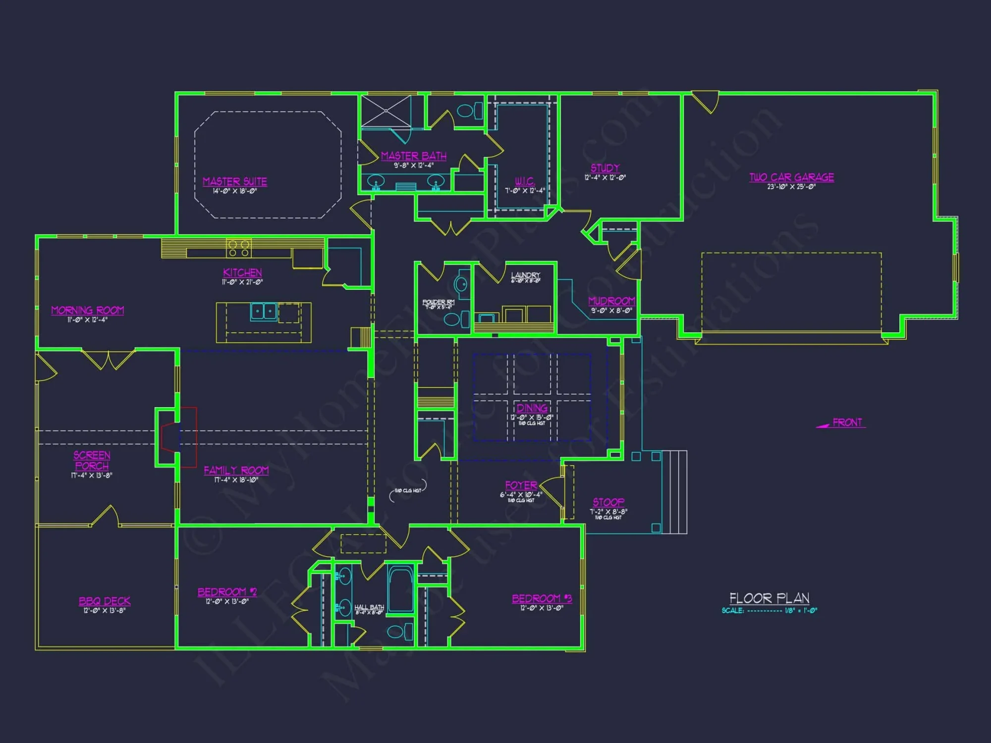 Craftsman house Plan CAD Blueprint with Spacious Floor Designs