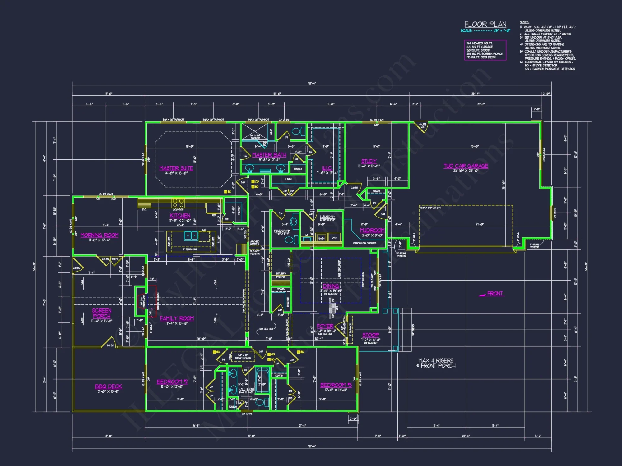 Craftsman house Plan CAD Blueprint with Spacious Floor Designs