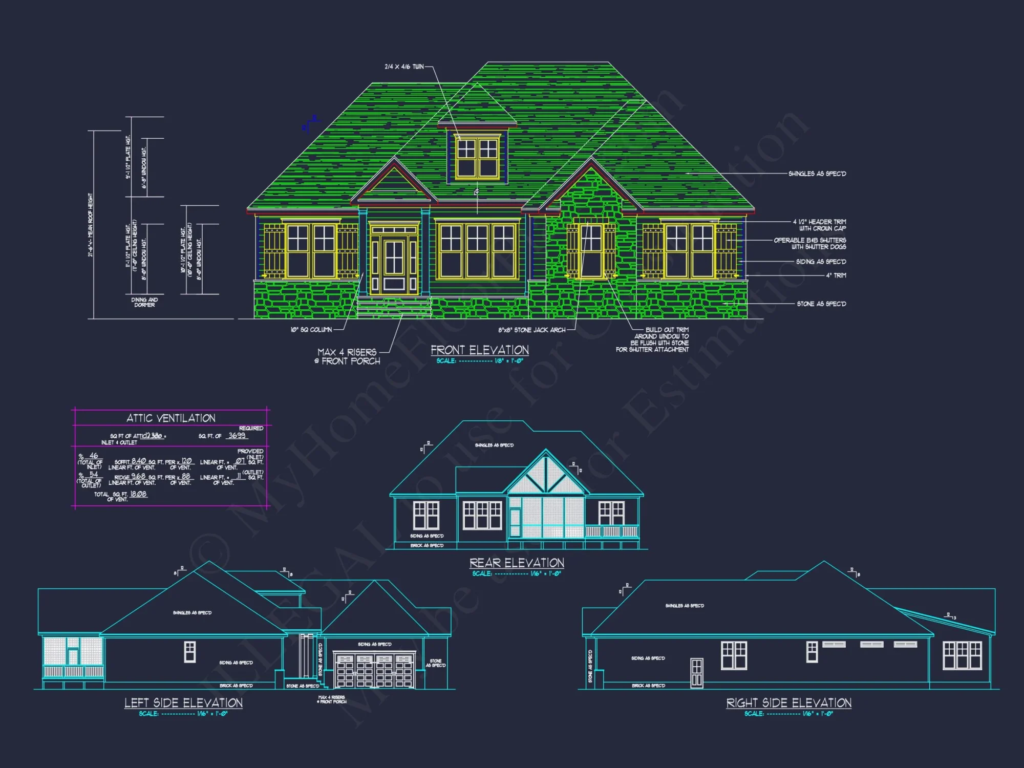 Craftsman house Plan CAD Blueprint with Spacious Floor Designs