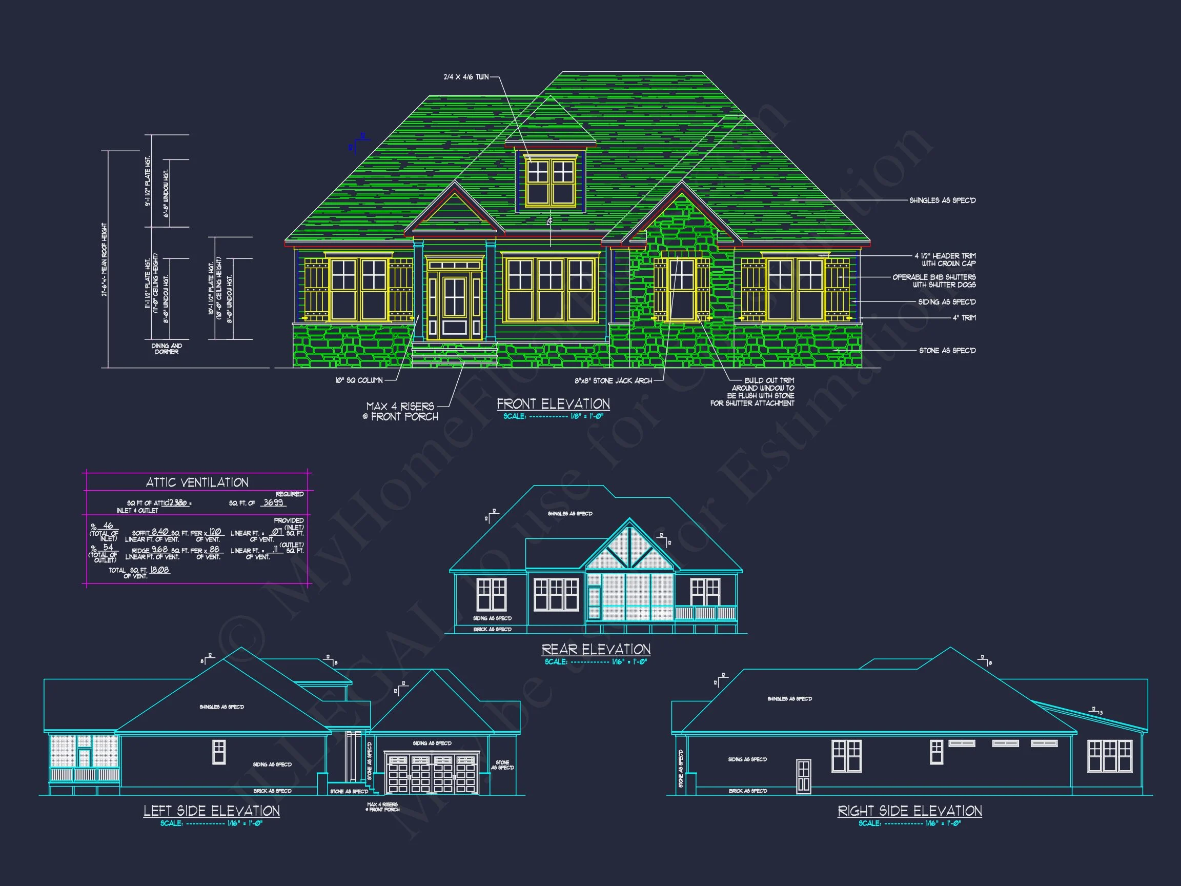 15-1353 HOUSE PLAN - Craftsman House Plan CAD Blueprint with Spacious Floor Designs 6 Craftsman house Plan CAD Blueprint with Spacious Floor Designs