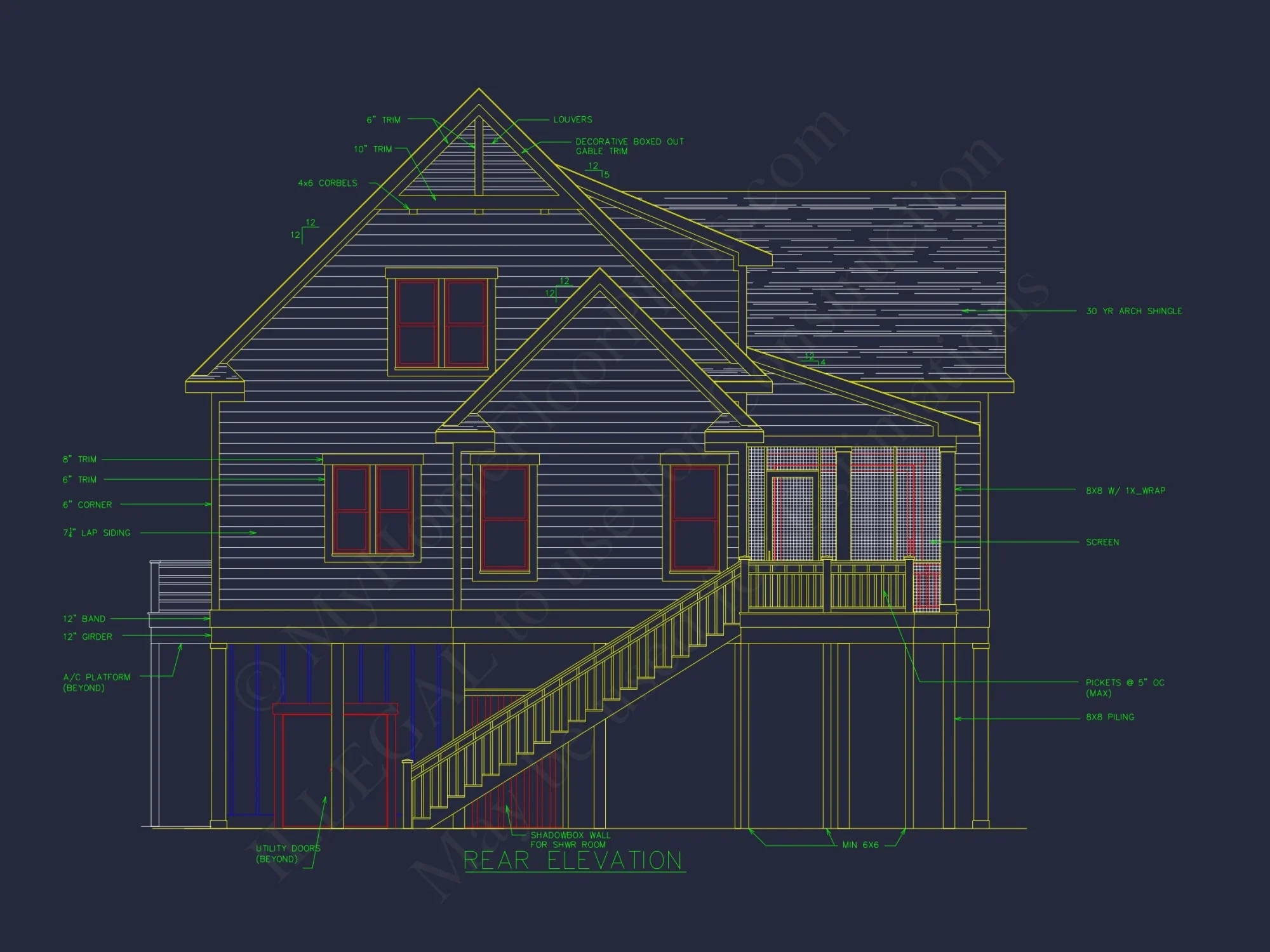 Coastal Beach House Floor Plan with 2.5 Stories and CAD Design