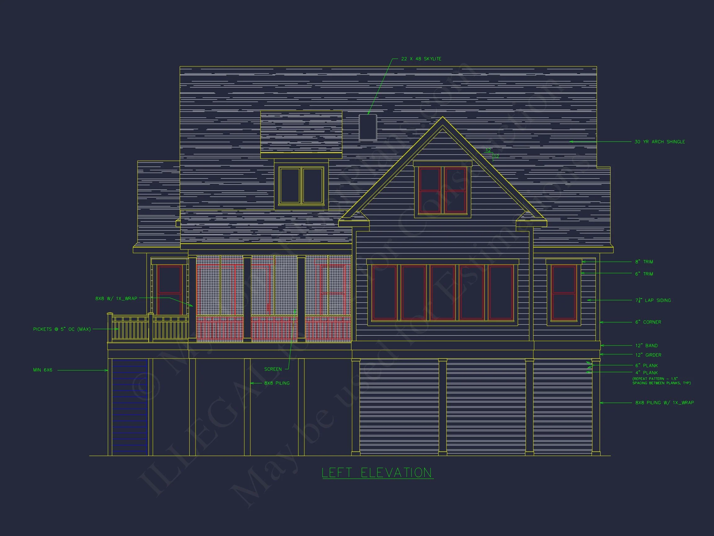 Coastal Beach House Floor Plan with 2.5 Stories and CAD Design