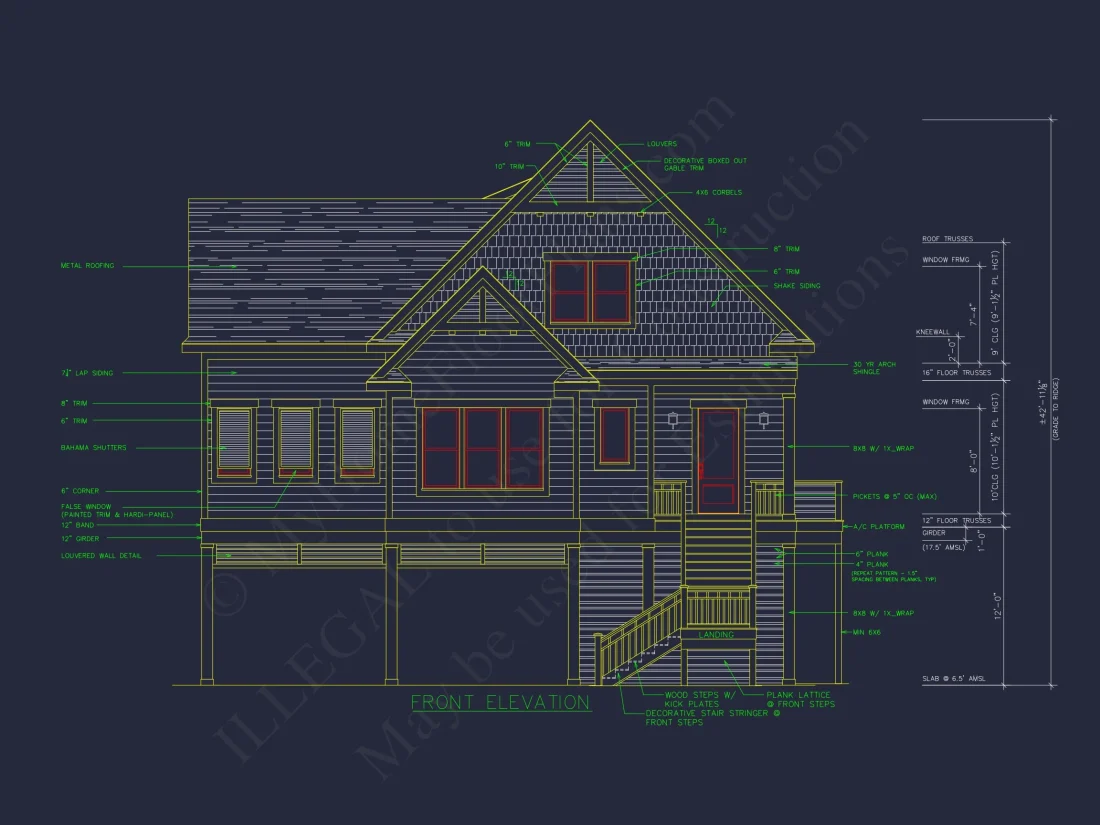 Coastal Beach House Floor Plan with 2.5 Stories and CAD Design