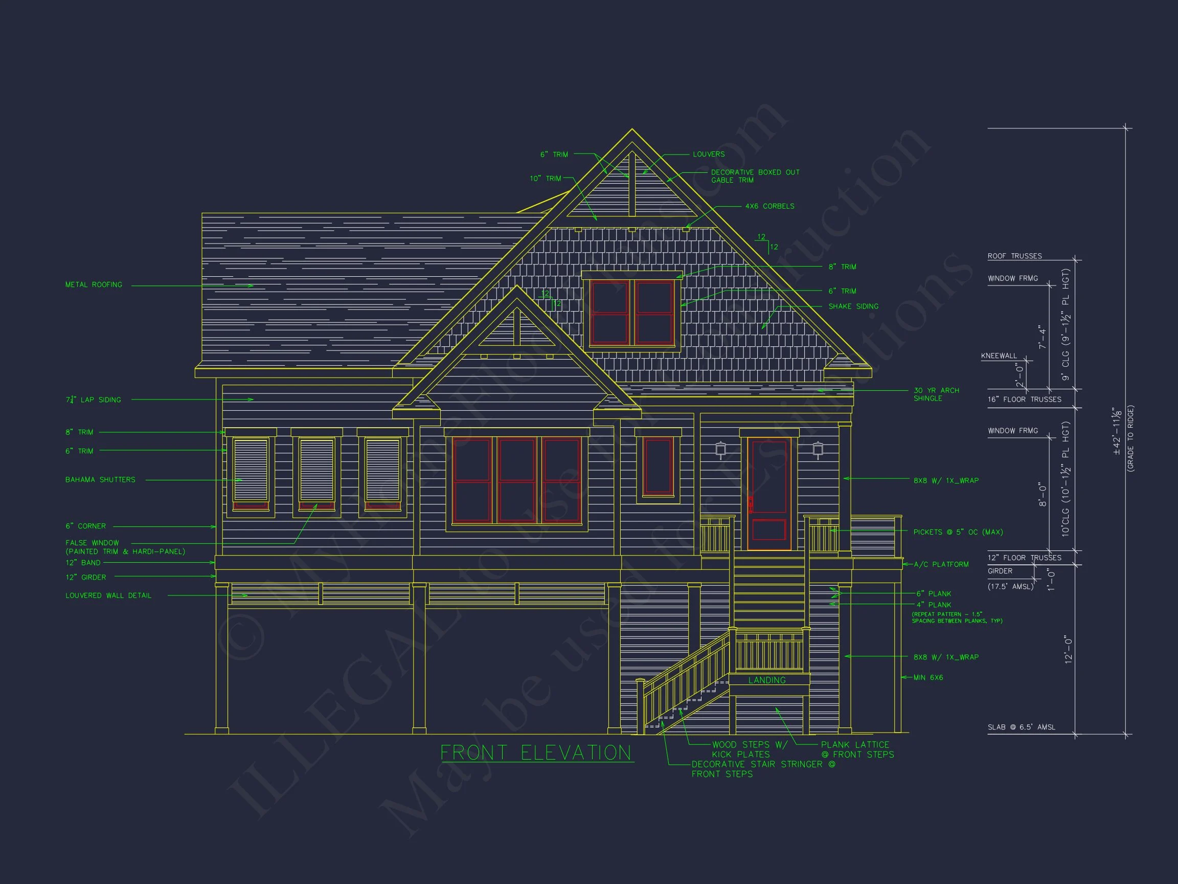 Coastal Beach House Floor Plan with 2.5 Stories and CAD Design