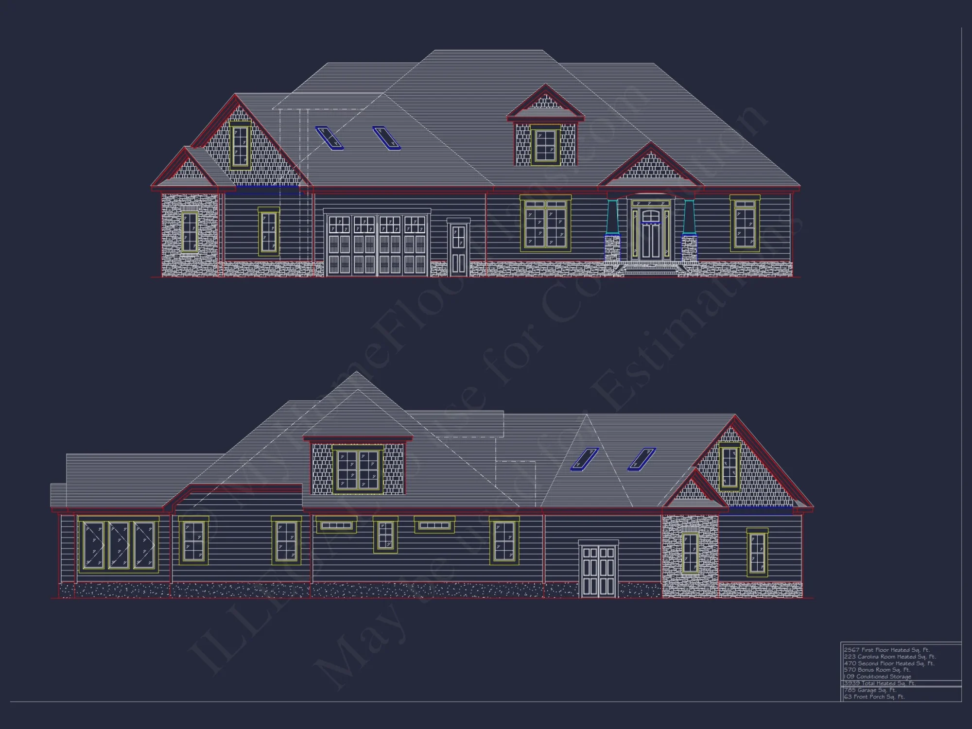 Traditional Country house Floor Plan: 3939 Heated Sq. Ft.