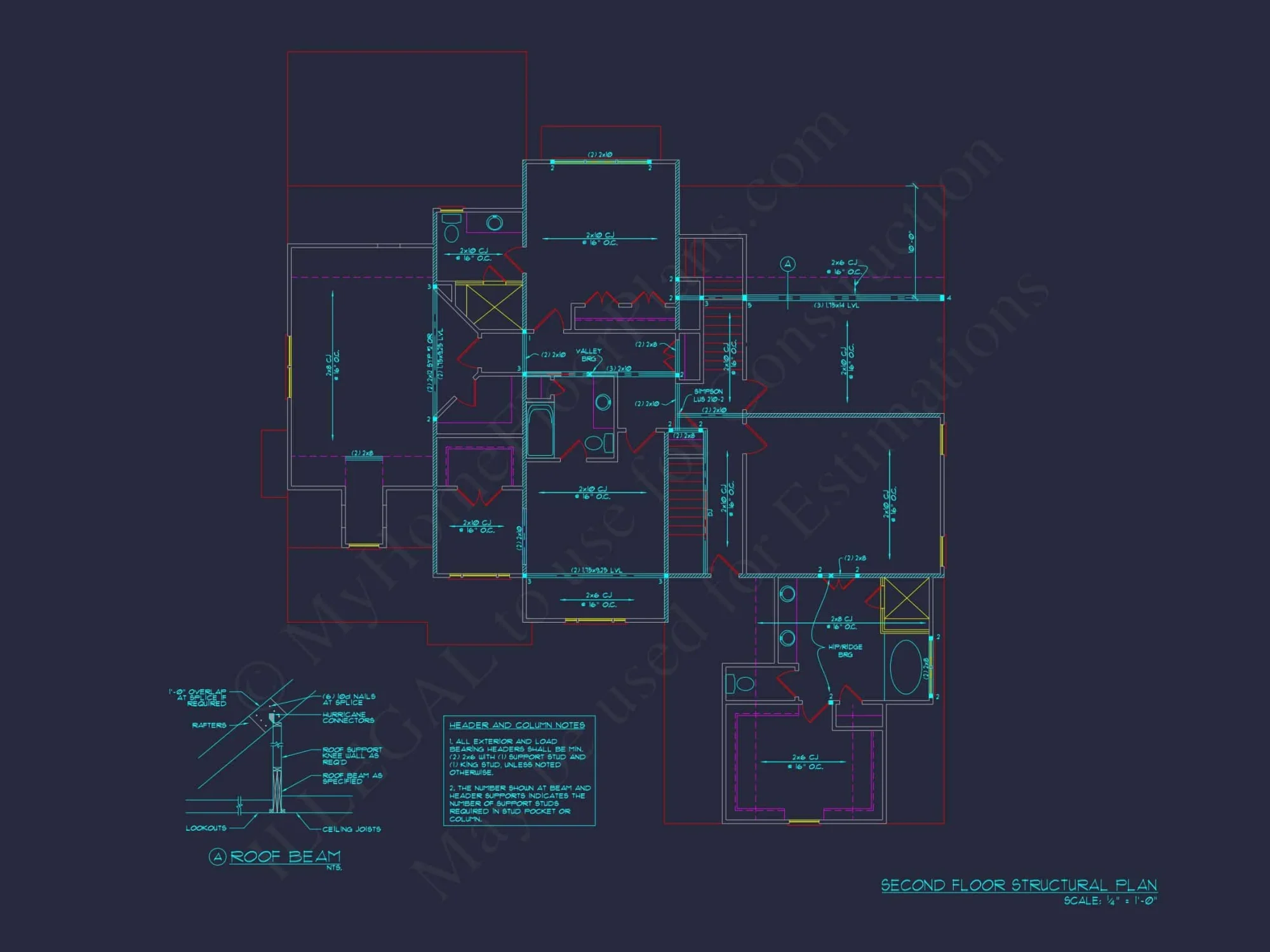 house Floor Plan Blueprint with CAD Designs for 2-story House