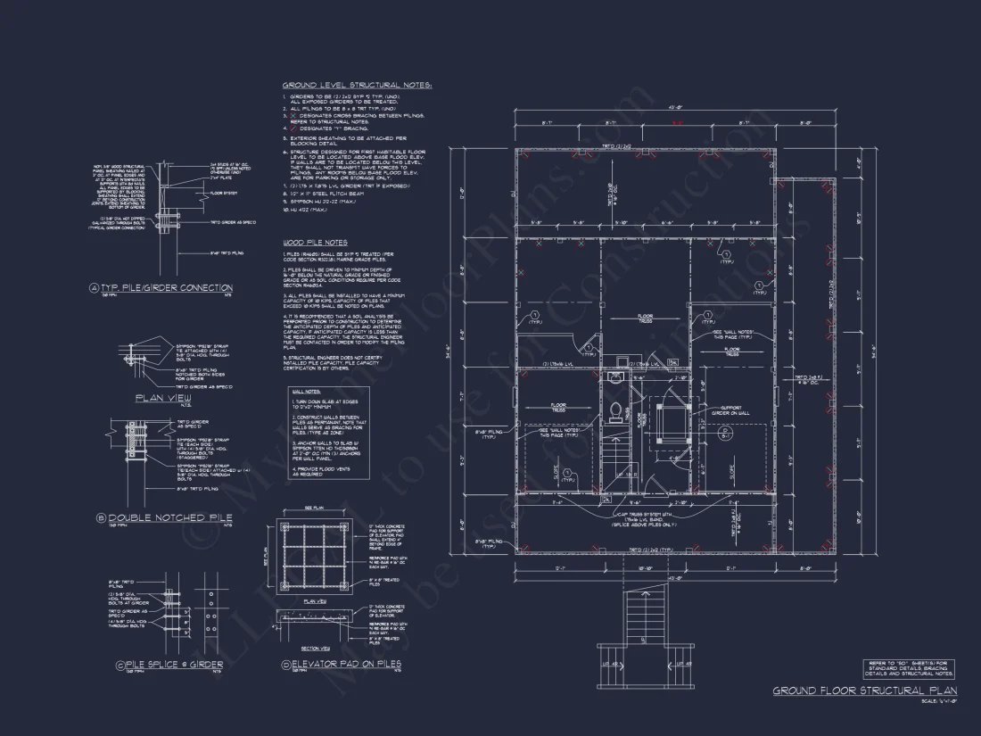 Beach House Blueprint: 2.5-Story house with Split Garage
