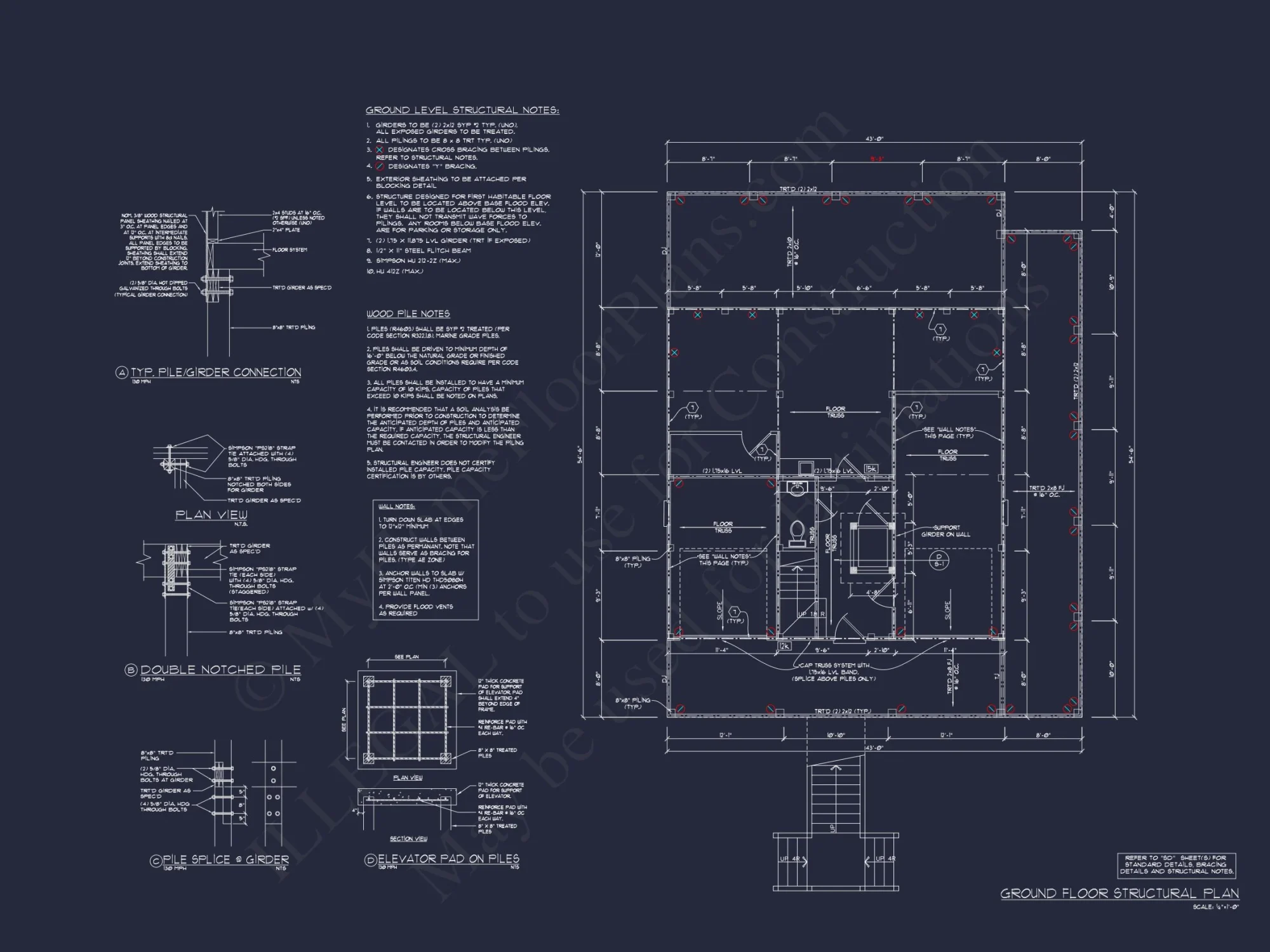 Beach House Blueprint: 2.5-Story house with Split Garage