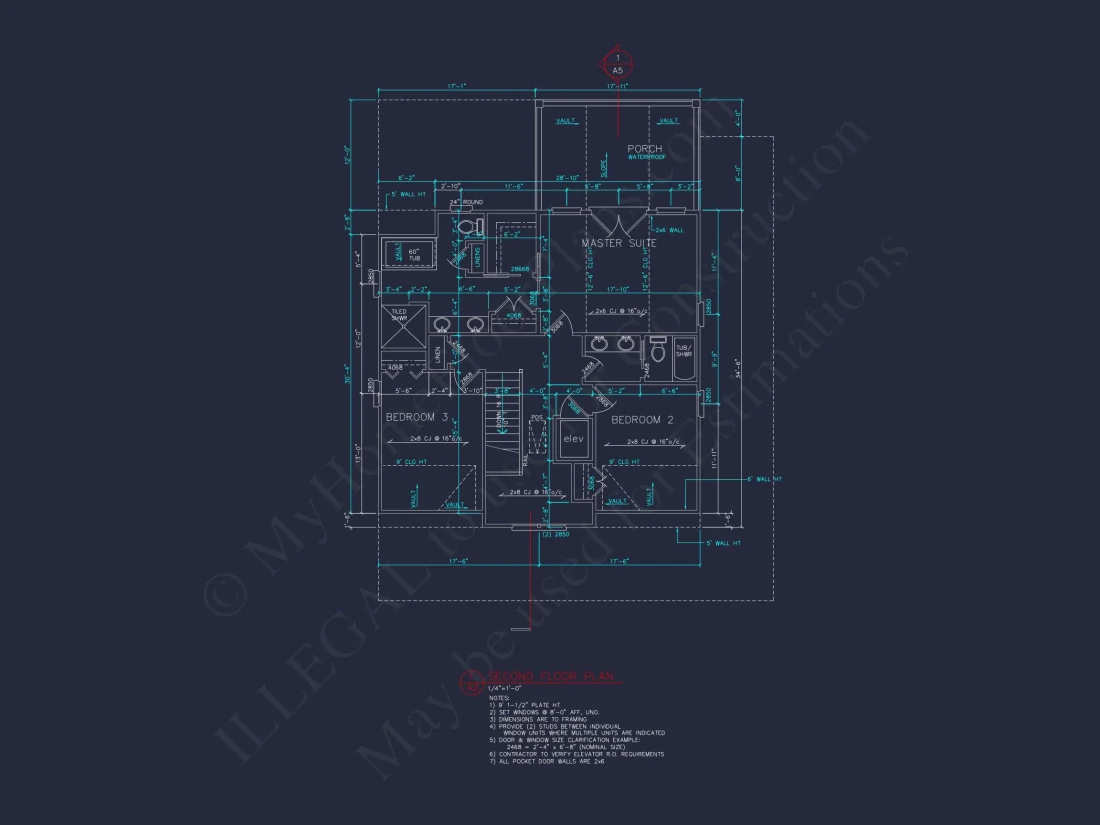 Beach House Blueprint: 2.5-Story house with Split Garage