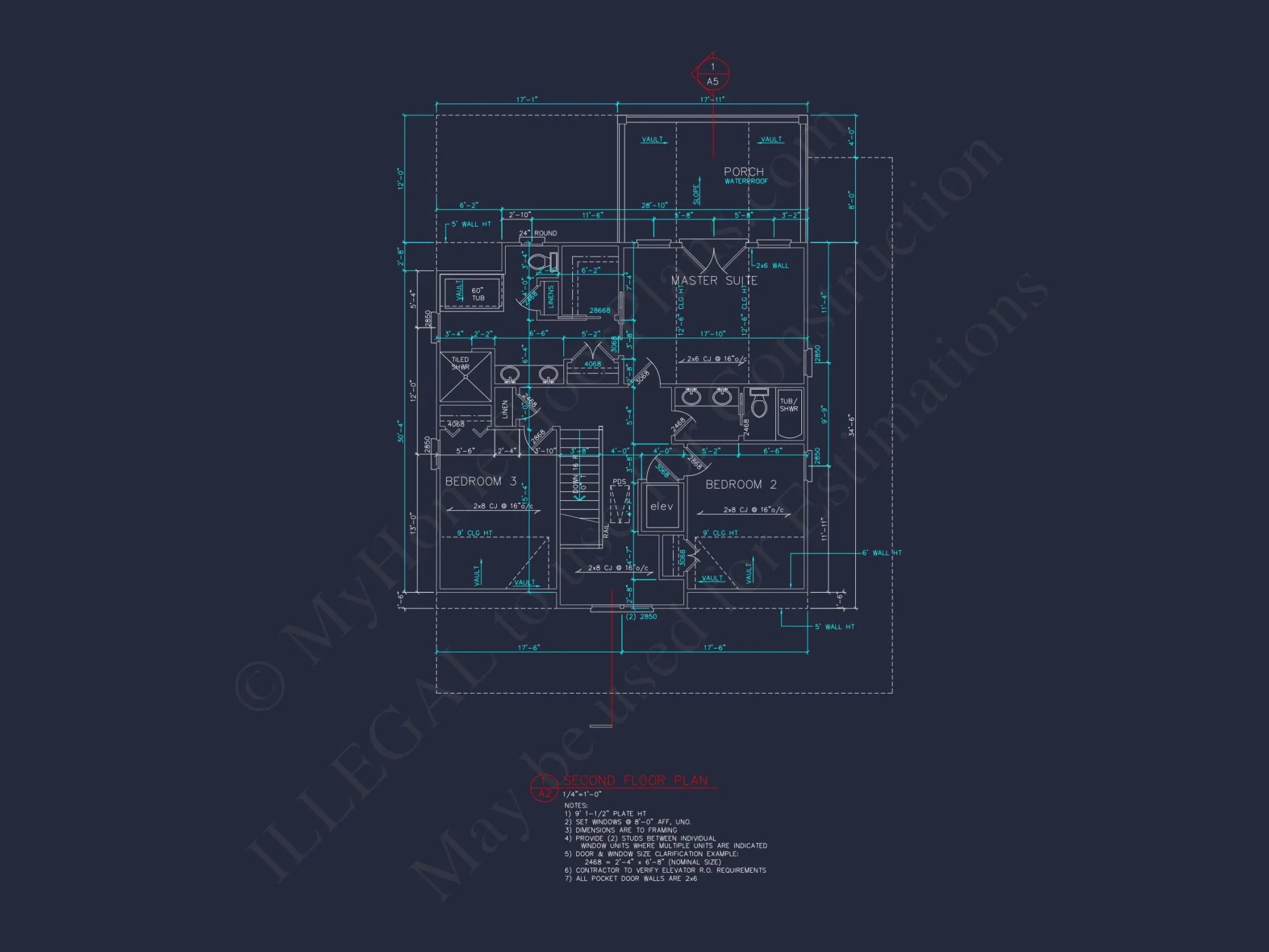 Beach House Blueprint: 2.5-Story house with Split Garage
