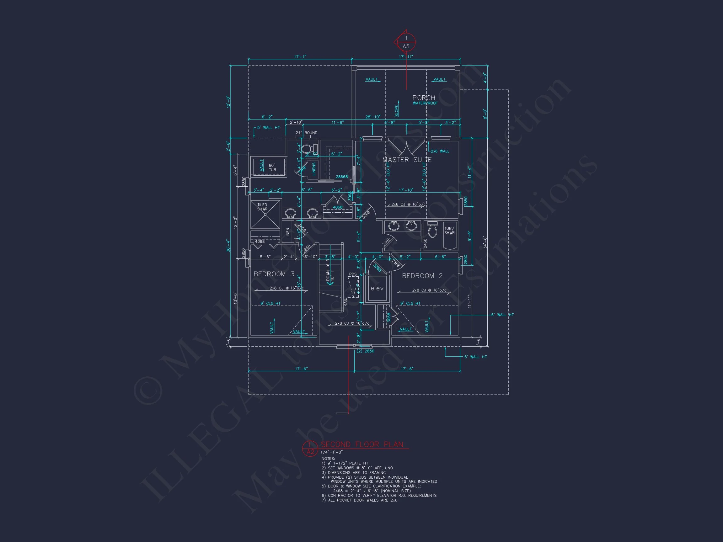 14-1462 HOUSE PLAN - Beach House Blueprint: 2.5-Story House with Split Garage 9 Beach House Blueprint: 2.5-Story house with Split Garage