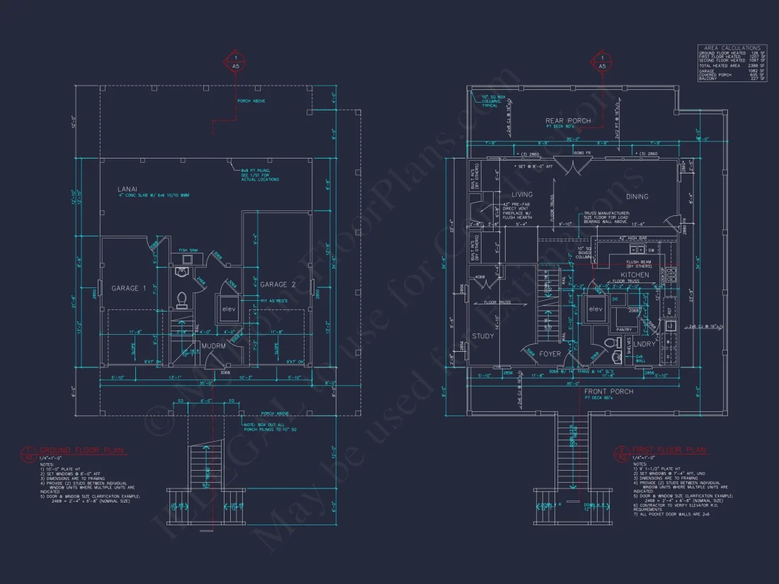 Beach House Blueprint: 2.5-Story house with Split Garage