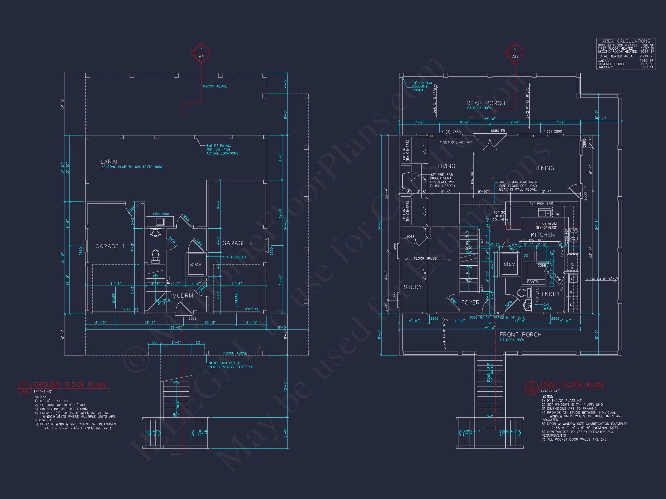 14-1462 HOUSE PLAN - Beach House Blueprint: 2.5-Story House with Split Garage 8 Beach House Blueprint: 2.5-Story house with Split Garage
