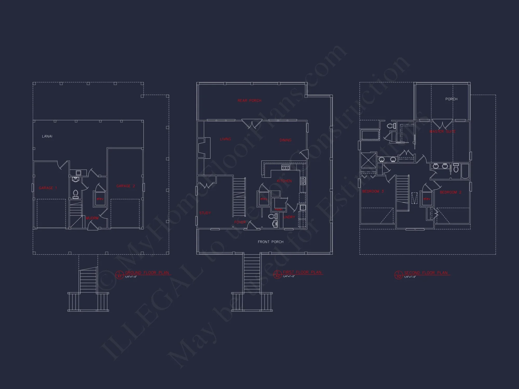 Beach House Blueprint: 2.5-Story house with Split Garage