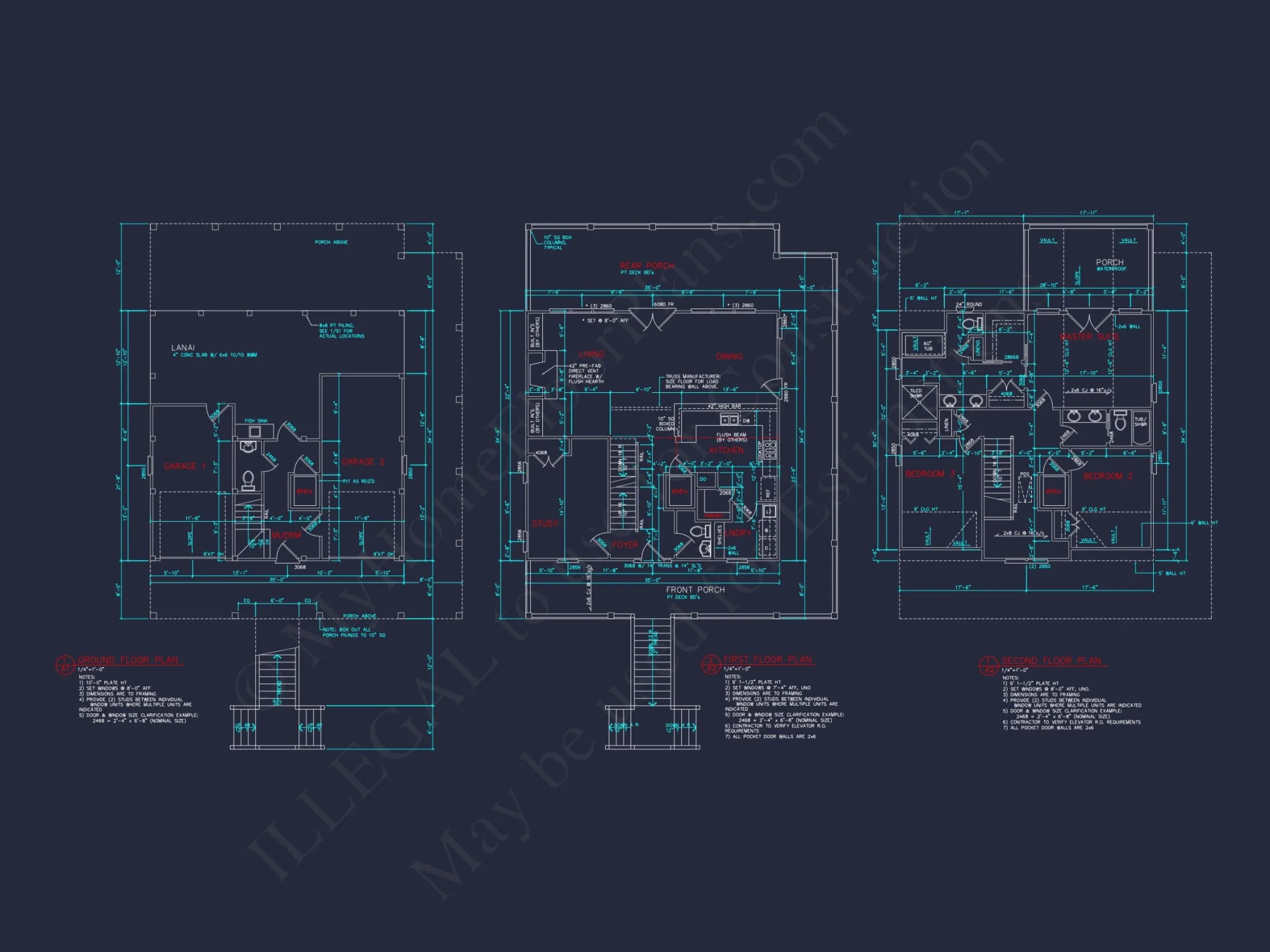 Beach House Blueprint: 2.5-Story house with Split Garage