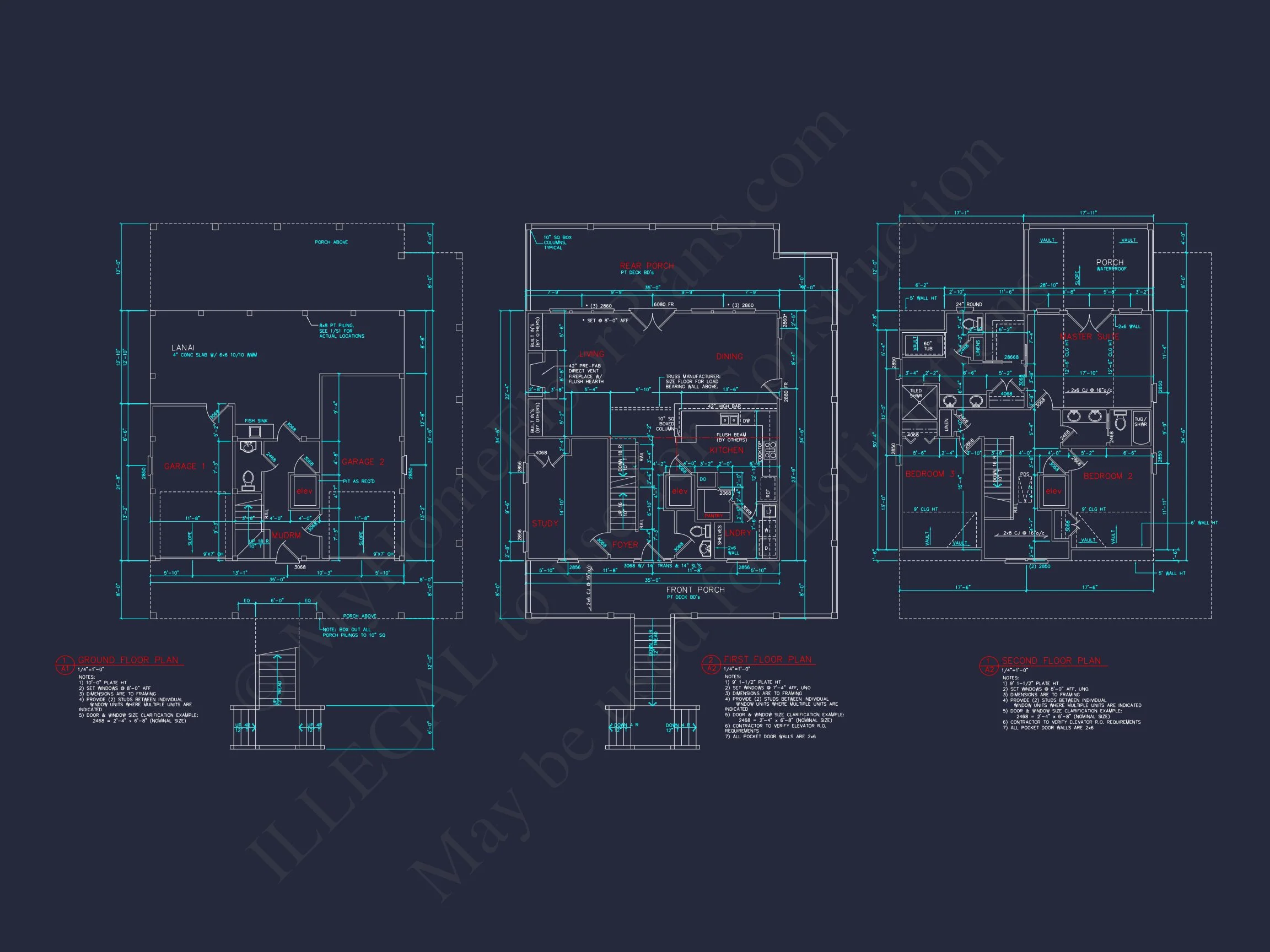 14-1462 HOUSE PLAN - Beach House Blueprint: 2.5-Story House with Split Garage 6 Beach House Blueprint: 2.5-Story house with Split Garage
