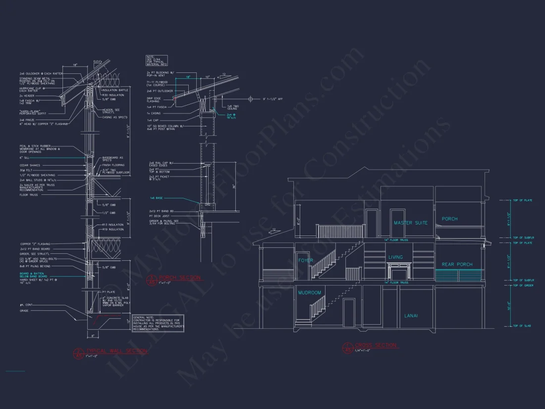 Beach House Blueprint: 2.5-Story house with Split Garage
