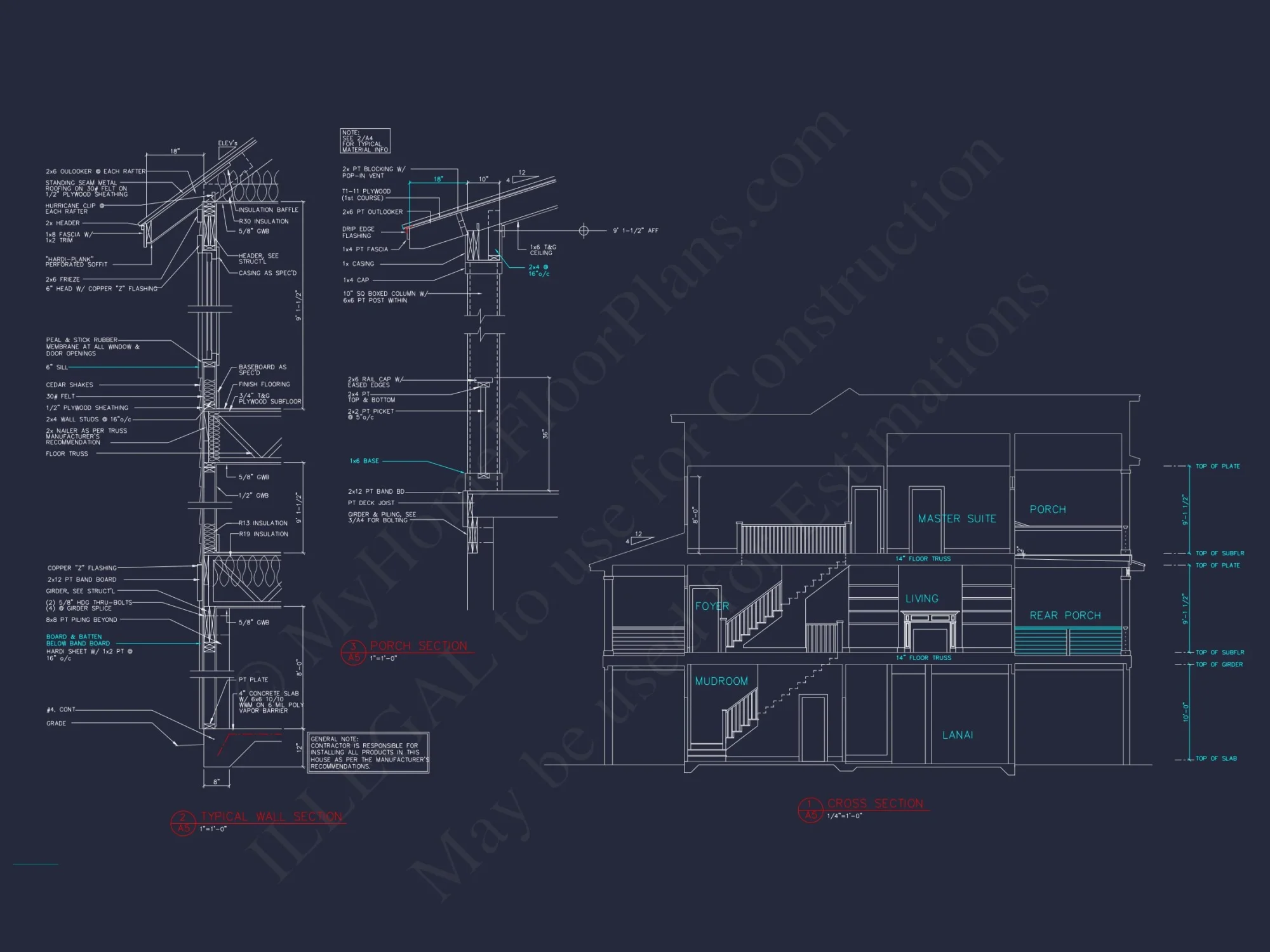 Beach House Blueprint: 2.5-Story house with Split Garage