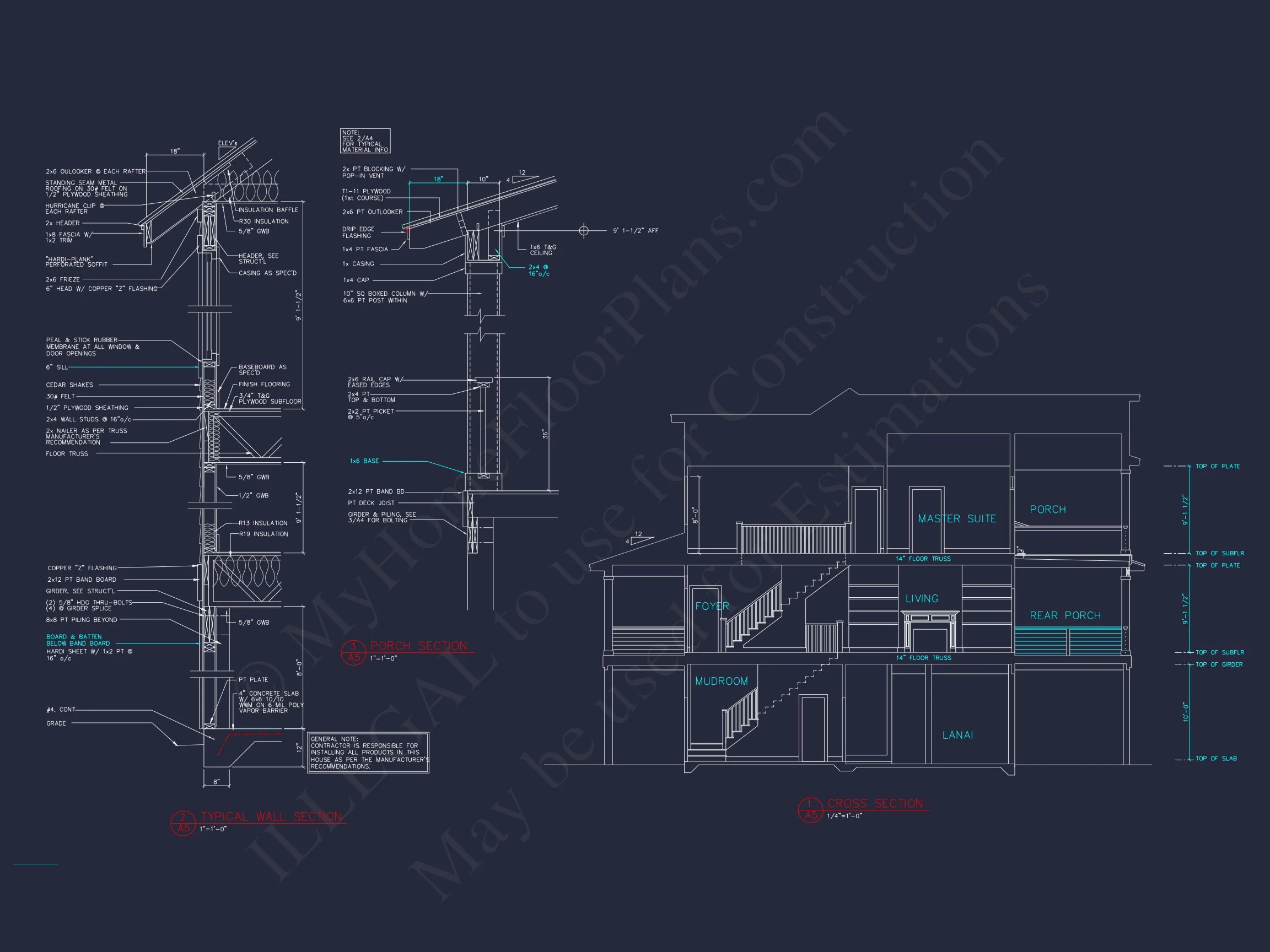14-1462 HOUSE PLAN - Beach House Blueprint: 2.5-Story House with Split Garage 5 Beach House Blueprint: 2.5-Story house with Split Garage