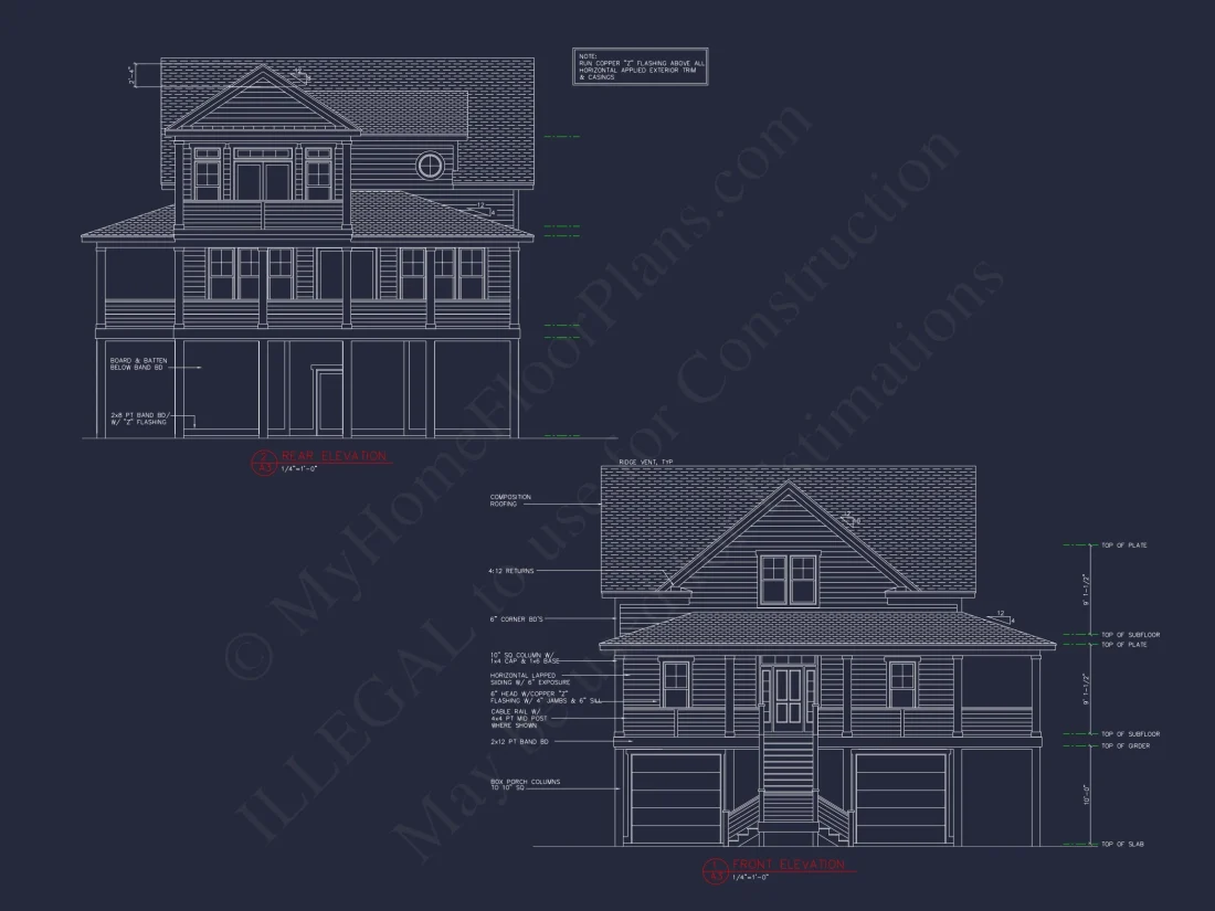 Beach House Blueprint: 2.5-Story house with Split Garage