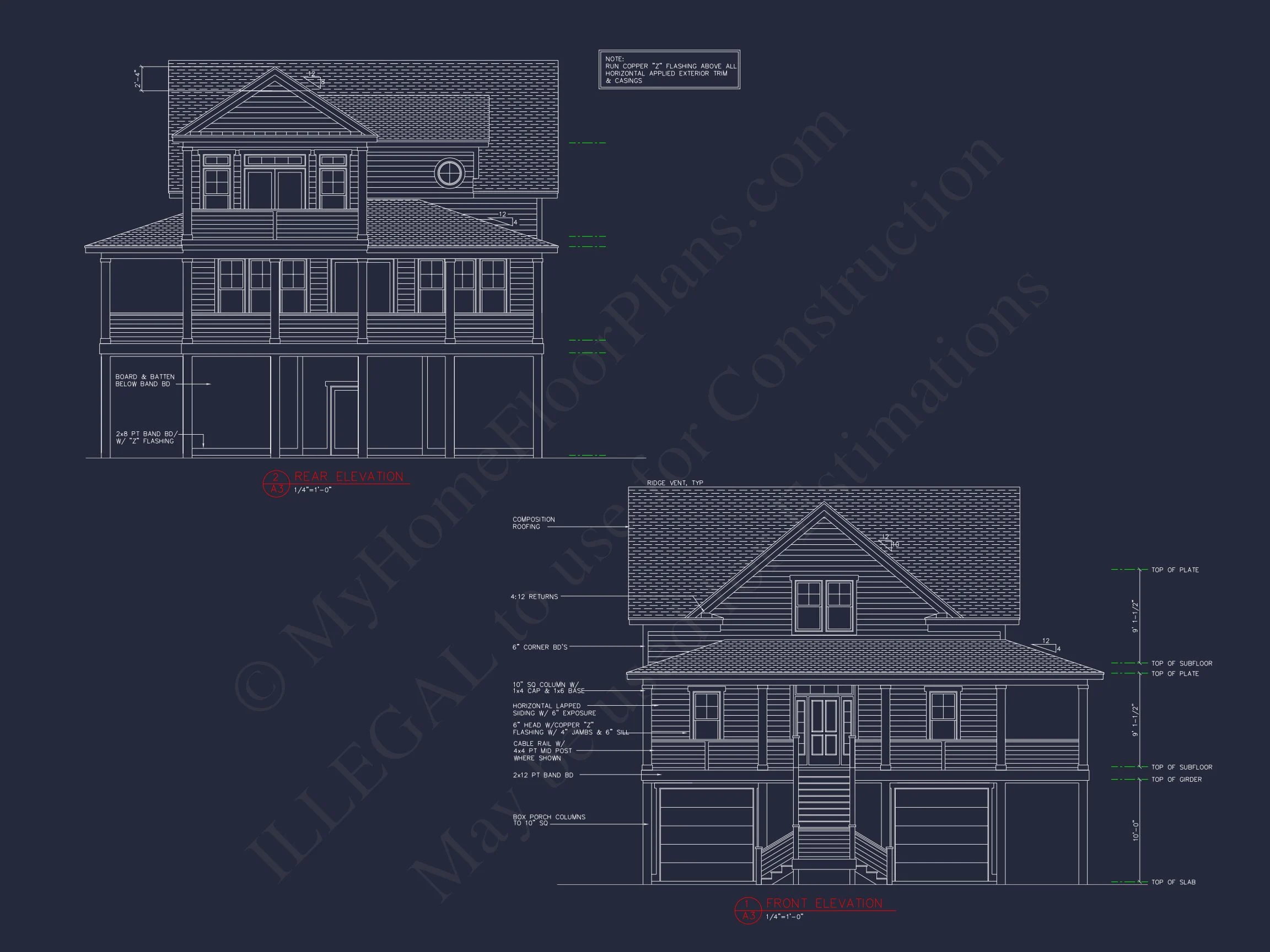 14-1462 HOUSE PLAN - Beach House Blueprint: 2.5-Story House with Split Garage 3 Beach House Blueprint: 2.5-Story house with Split Garage