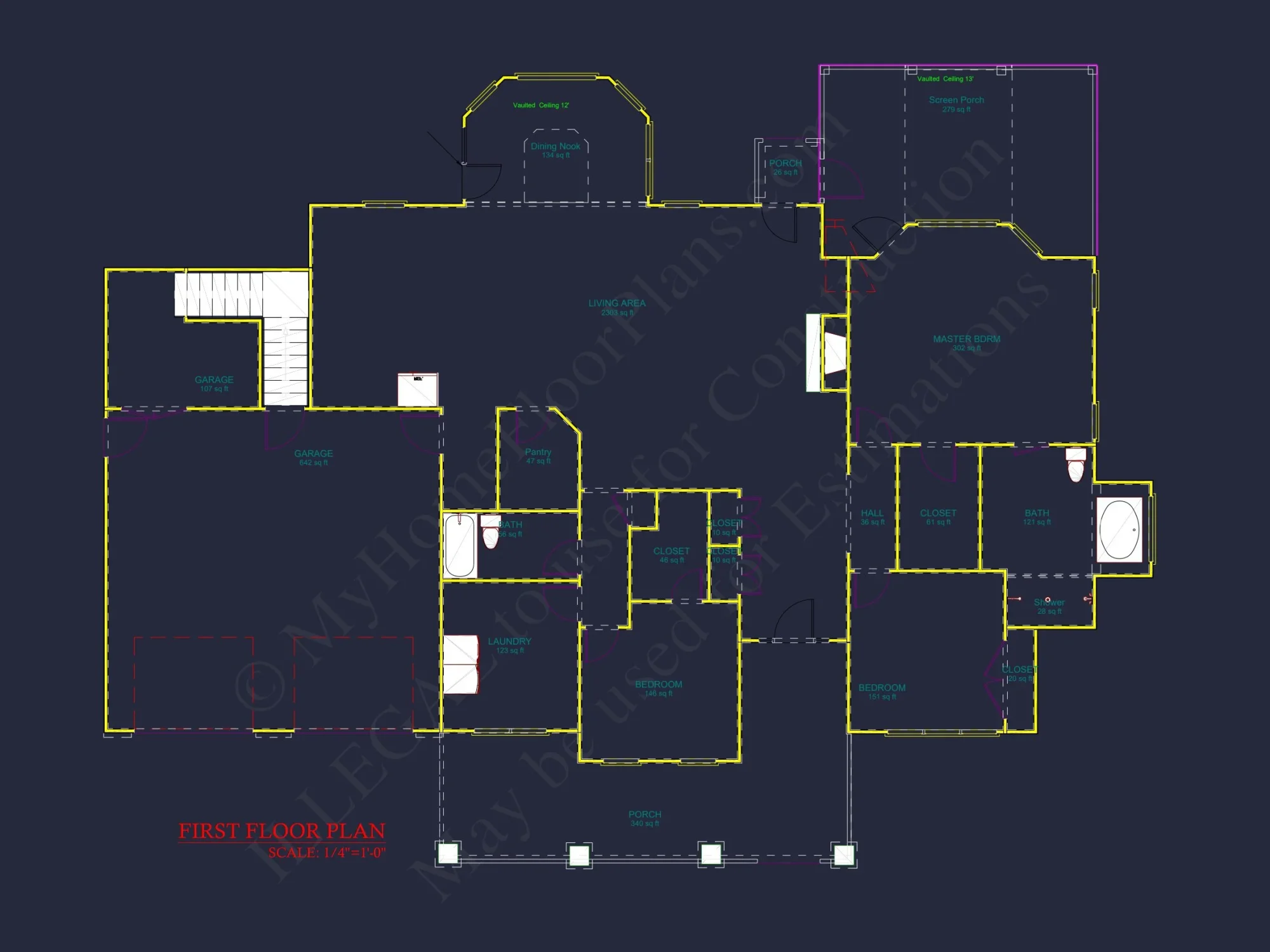 Architectural house Plan: 1-Story Craftsman Design with CAD