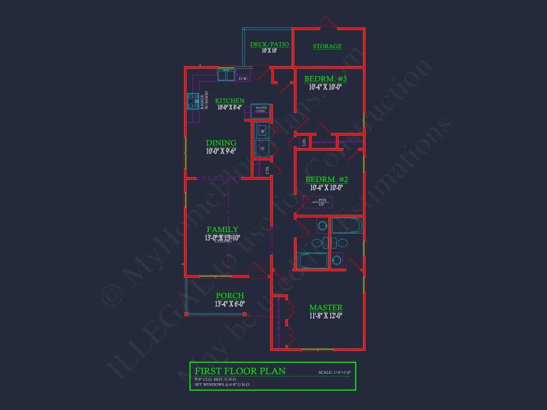 Compact Single-Family house Plan with Blueprint Designs in CAD