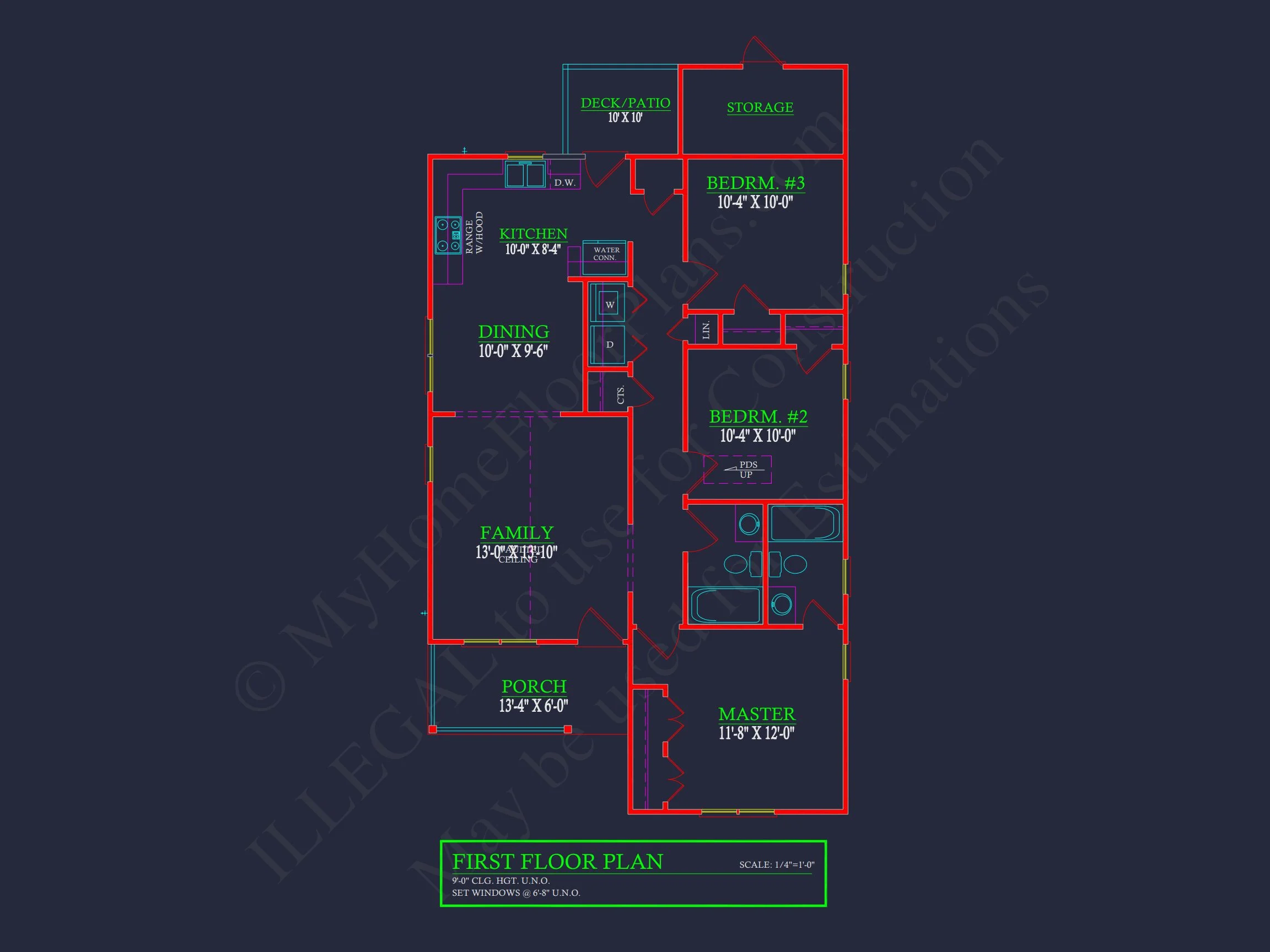 14-1107 HOUSE PLAN - Traditional Ranch Home Plan - 3-Bed, 2-Bath, 1,350 SF 5 Compact Single-Family house Plan with Blueprint Designs in CAD
