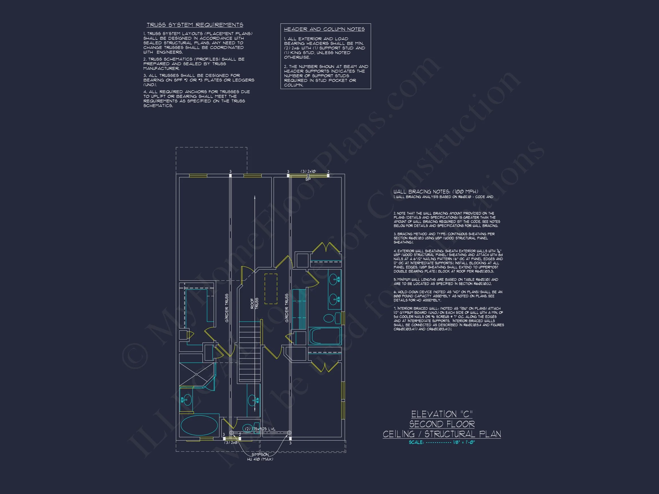 13-1825 HOUSE PLAN - Modern Farmhouse Home Plan - 3-Bed, 2.5-Bath, 1,850 SF 16 house Plan with 2-Story CAD Designs, 3 Bedrooms & Garage