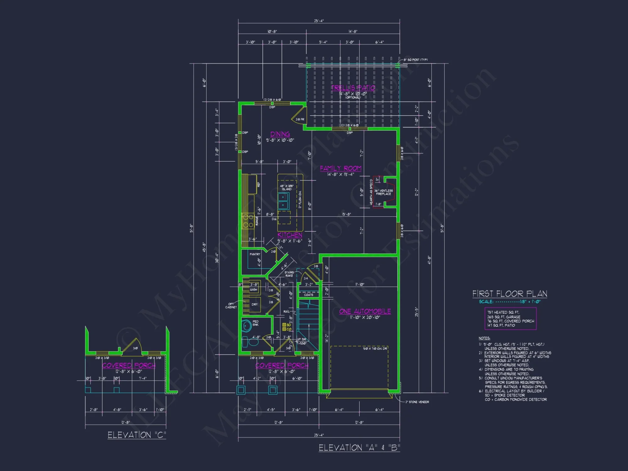 house Plan with 2-Story CAD Designs, 3 Bedrooms & Garage
