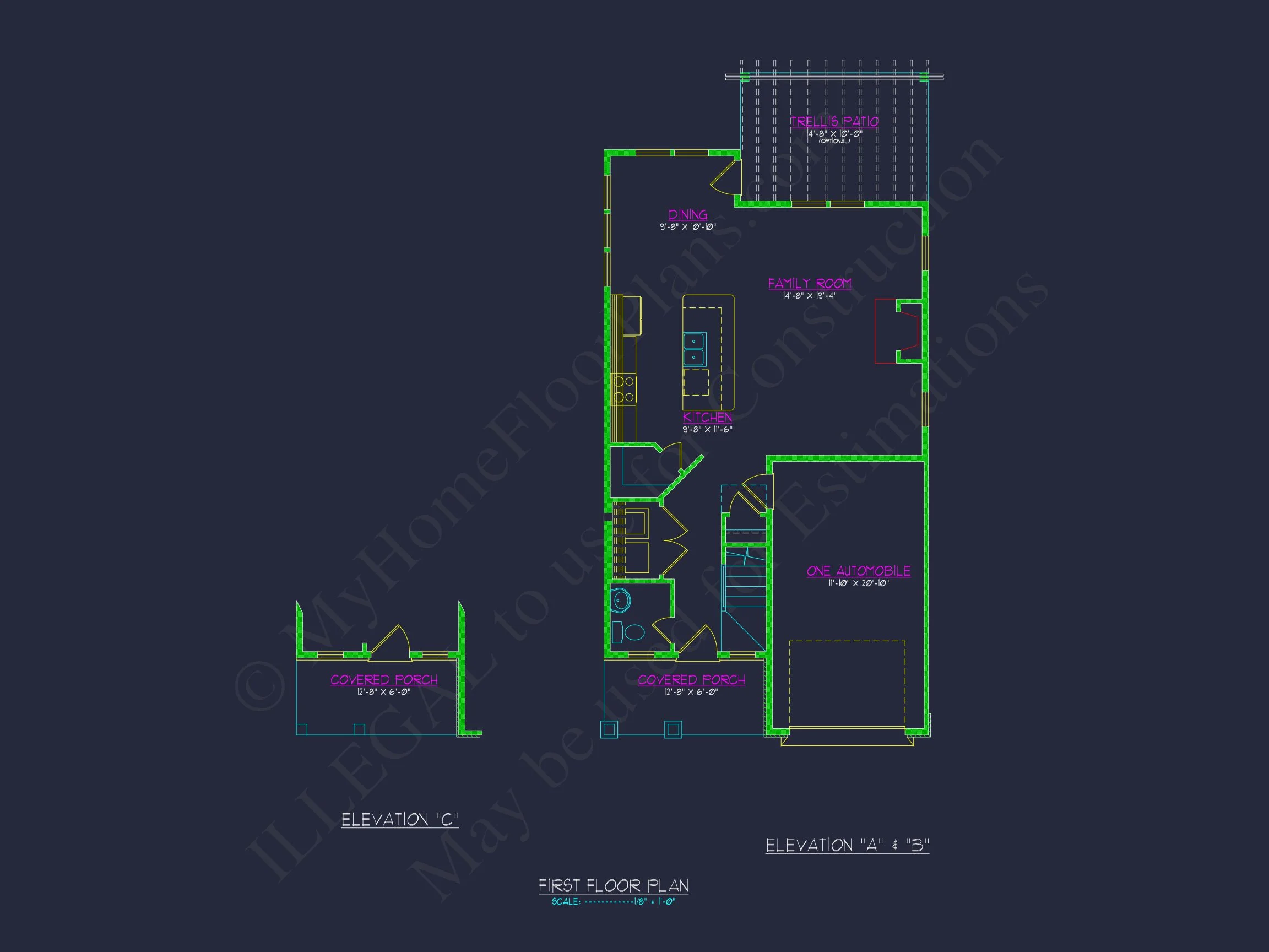 13-1825 HOUSE PLAN - Modern Farmhouse Home Plan - 3-Bed, 2.5-Bath, 1,850 SF 5 house Plan with 2-Story CAD Designs, 3 Bedrooms & Garage