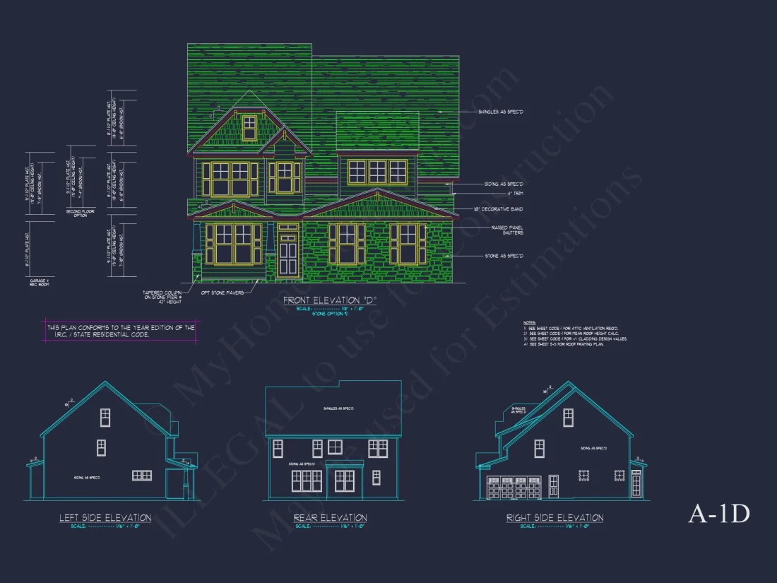 Traditional Craftsman house Plan with 2 Floors & CAD Blueprints