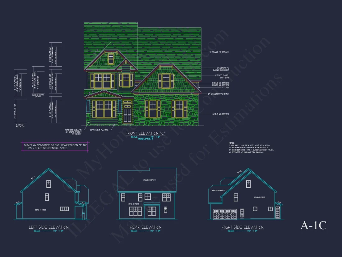 Traditional Craftsman house Plan with 2 Floors & CAD Blueprints