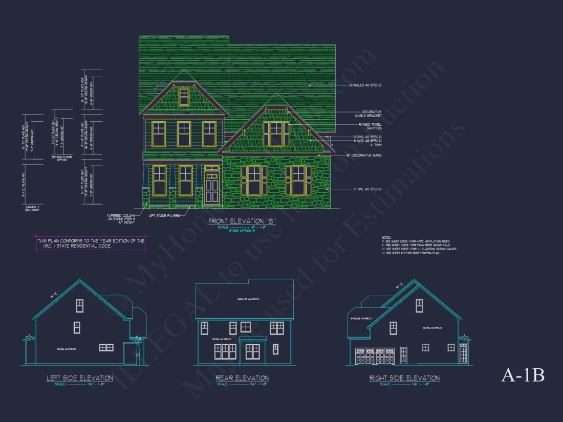Traditional Craftsman house Plan with 2 Floors & CAD Blueprints
