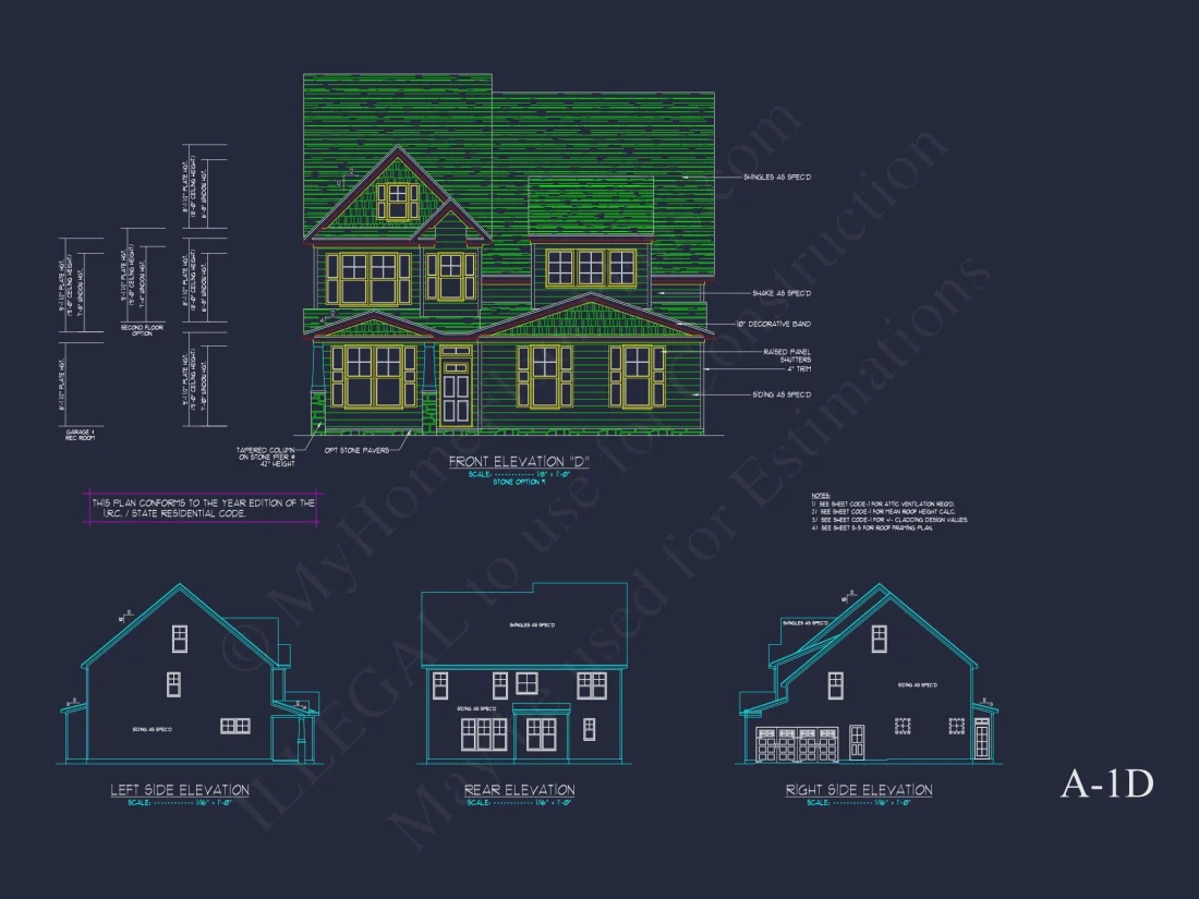 Traditional Craftsman house Plan with 2 Floors & CAD Blueprints