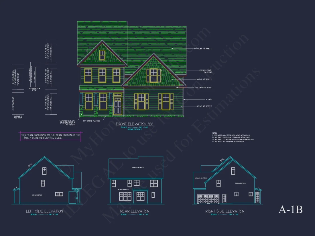Traditional Craftsman house Plan with 2 Floors & CAD Blueprints